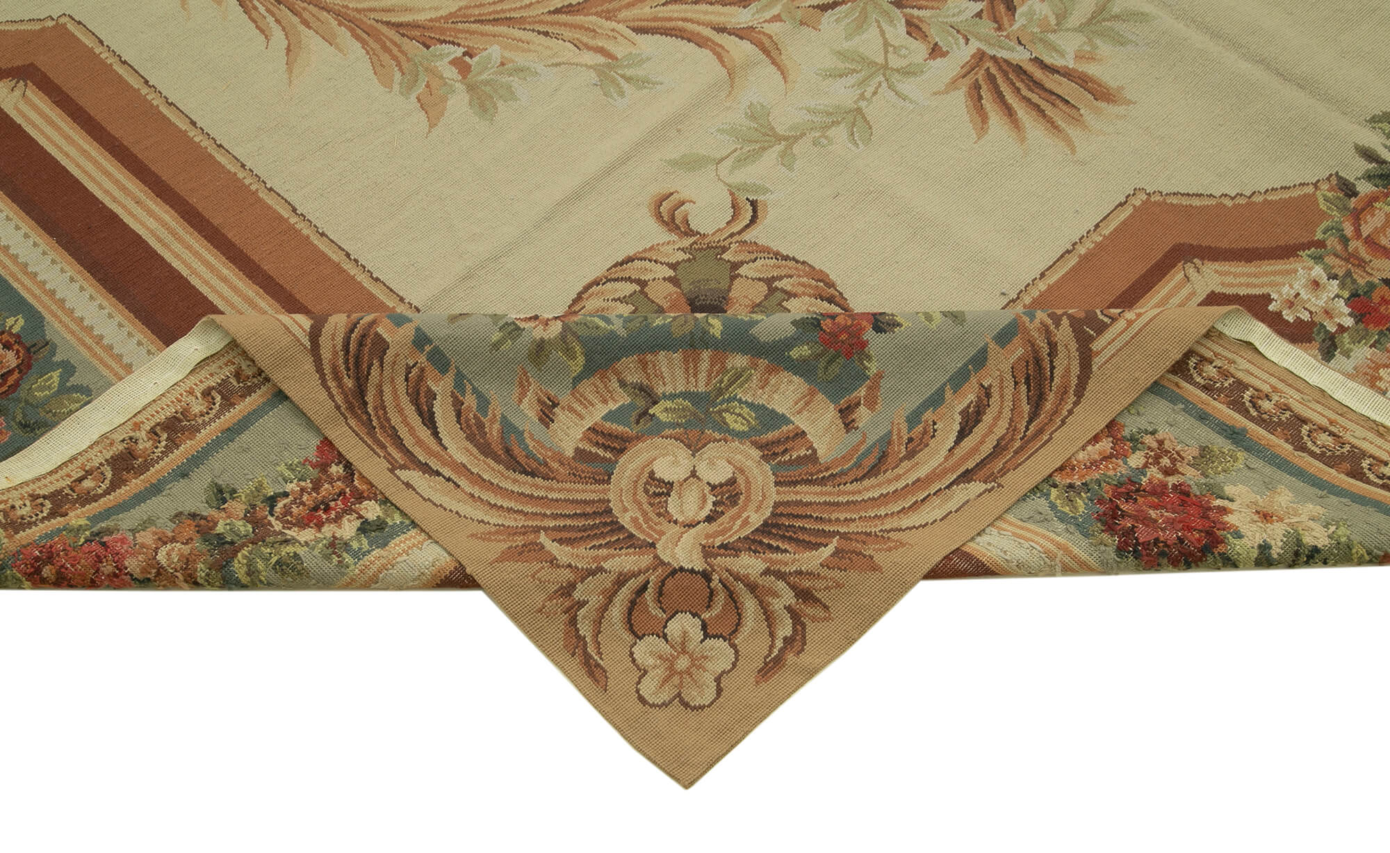 Handmade Floral Area Rug - Neutral Beige Turkish Hand Knotted Cotton Wool Rug 8'11''x11'10''