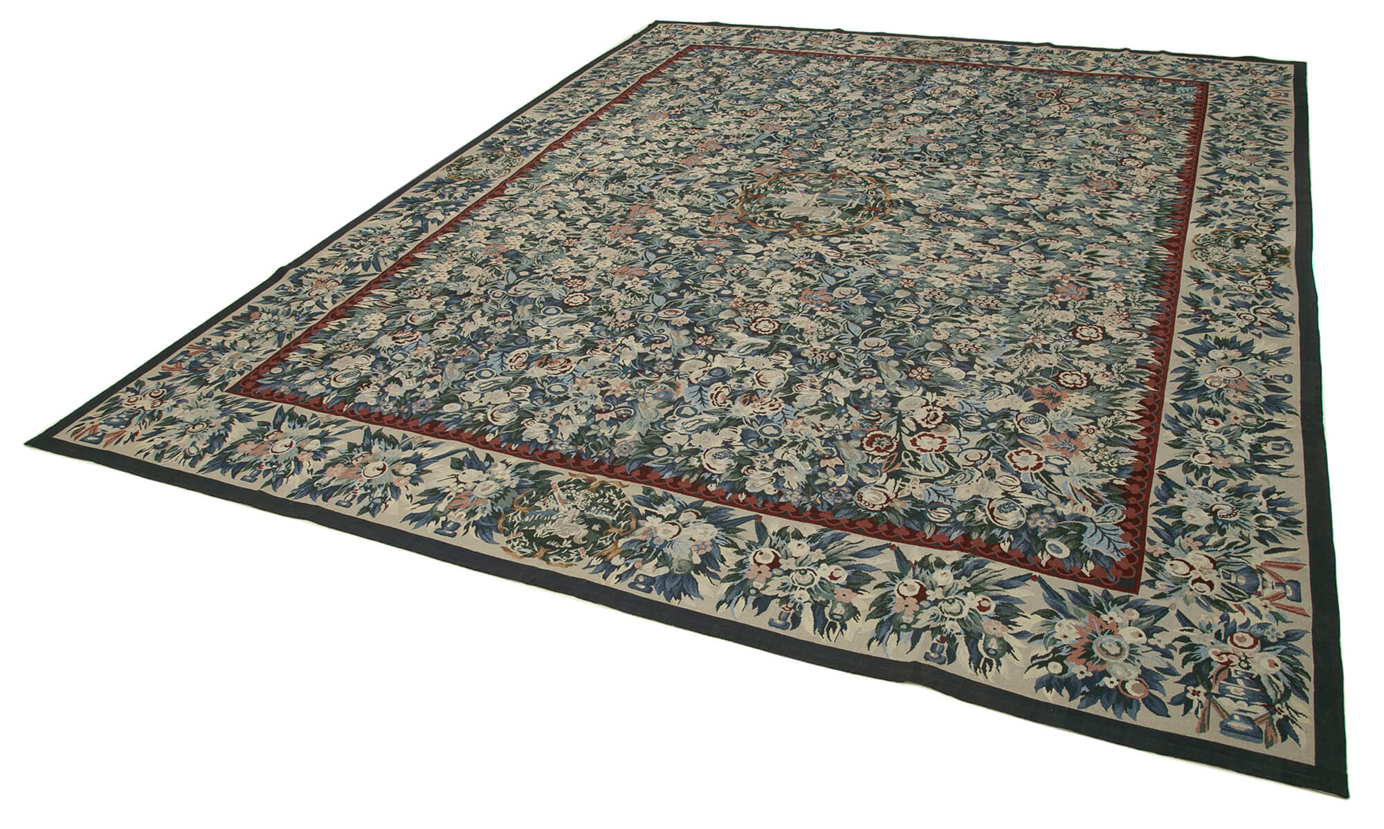 Handmade Wool Area Rug – Floral Beige Carpet With Soft Cotton Fibers, 11'11" x 14'8"