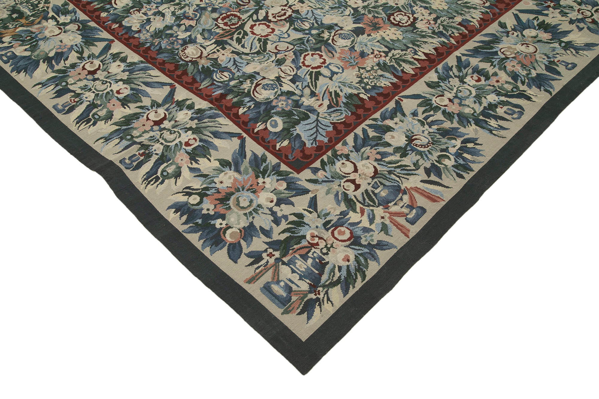 Handmade Wool Area Rug – Floral Beige Carpet With Soft Cotton Fibers, 11'11" x 14'8"