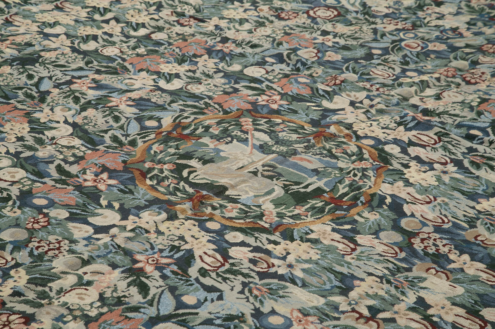Handmade Wool Area Rug – Floral Beige Carpet With Soft Cotton Fibers, 11'11" x 14'8"