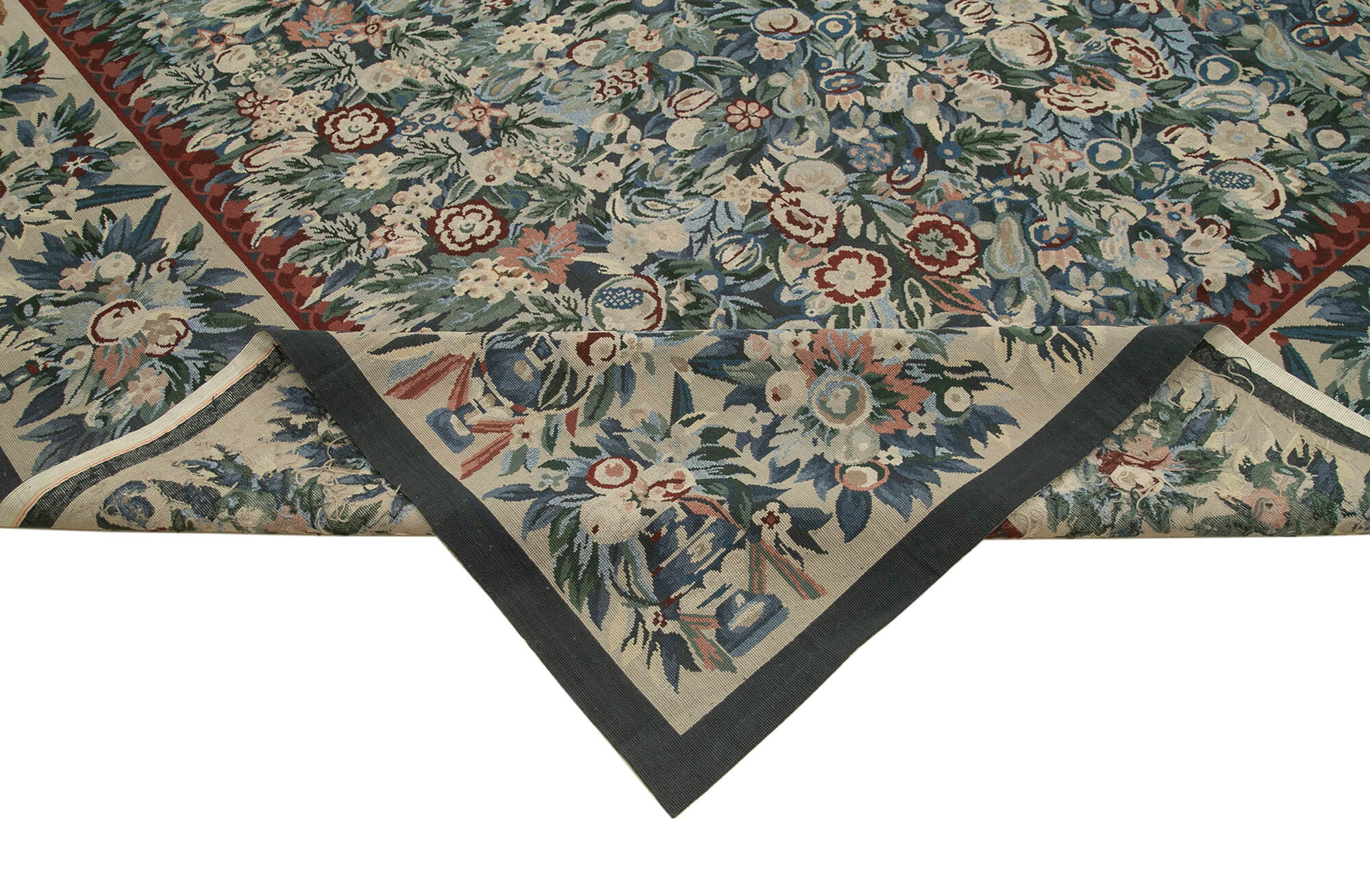Handmade Wool Area Rug – Floral Beige Carpet With Soft Cotton Fibers, 11'11" x 14'8"