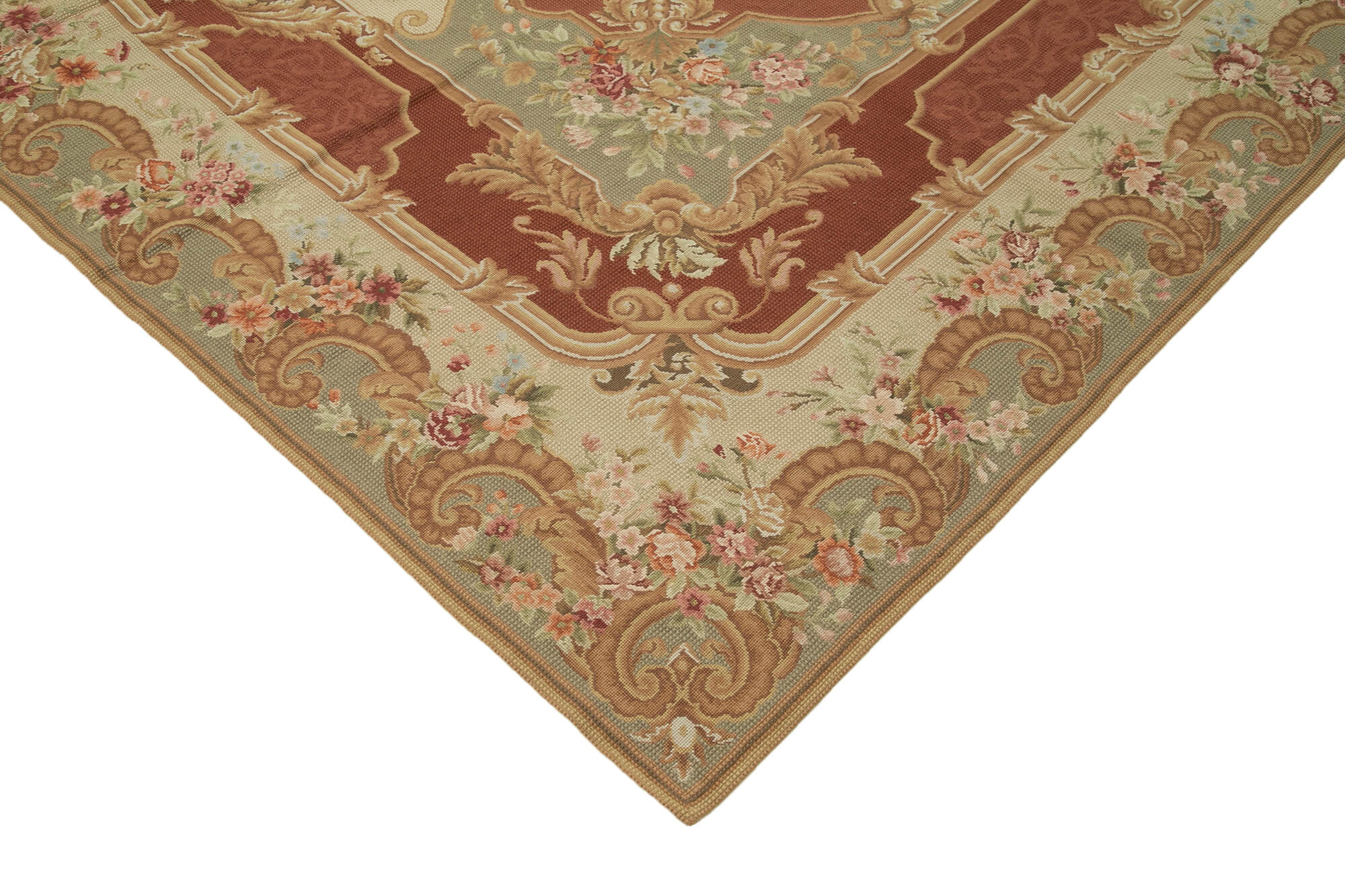 Handmade Area Rug – Classic Floral Design Beige Wool Cotton Carpet 9'6''x13'5''