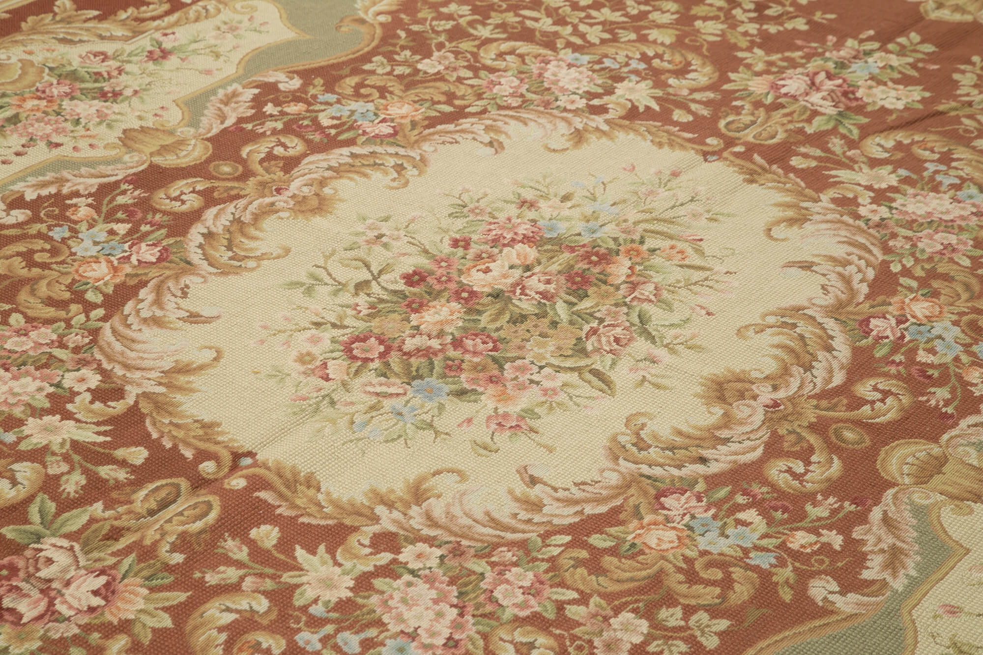Handmade Area Rug – Classic Floral Design Beige Wool Cotton Carpet 9'6''x13'5''