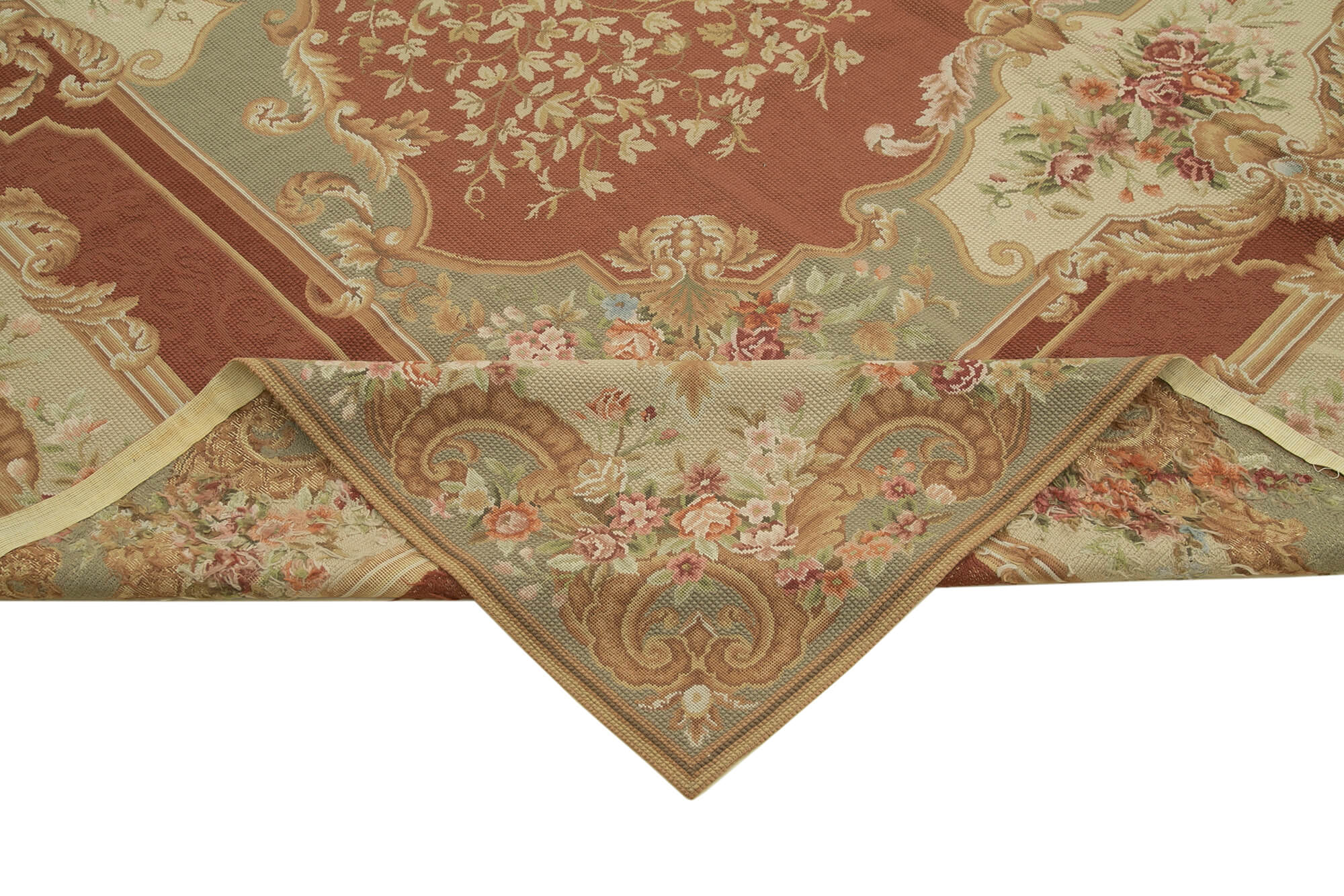 Handmade Area Rug – Classic Floral Design Beige Wool Cotton Carpet 9'6''x13'5''
