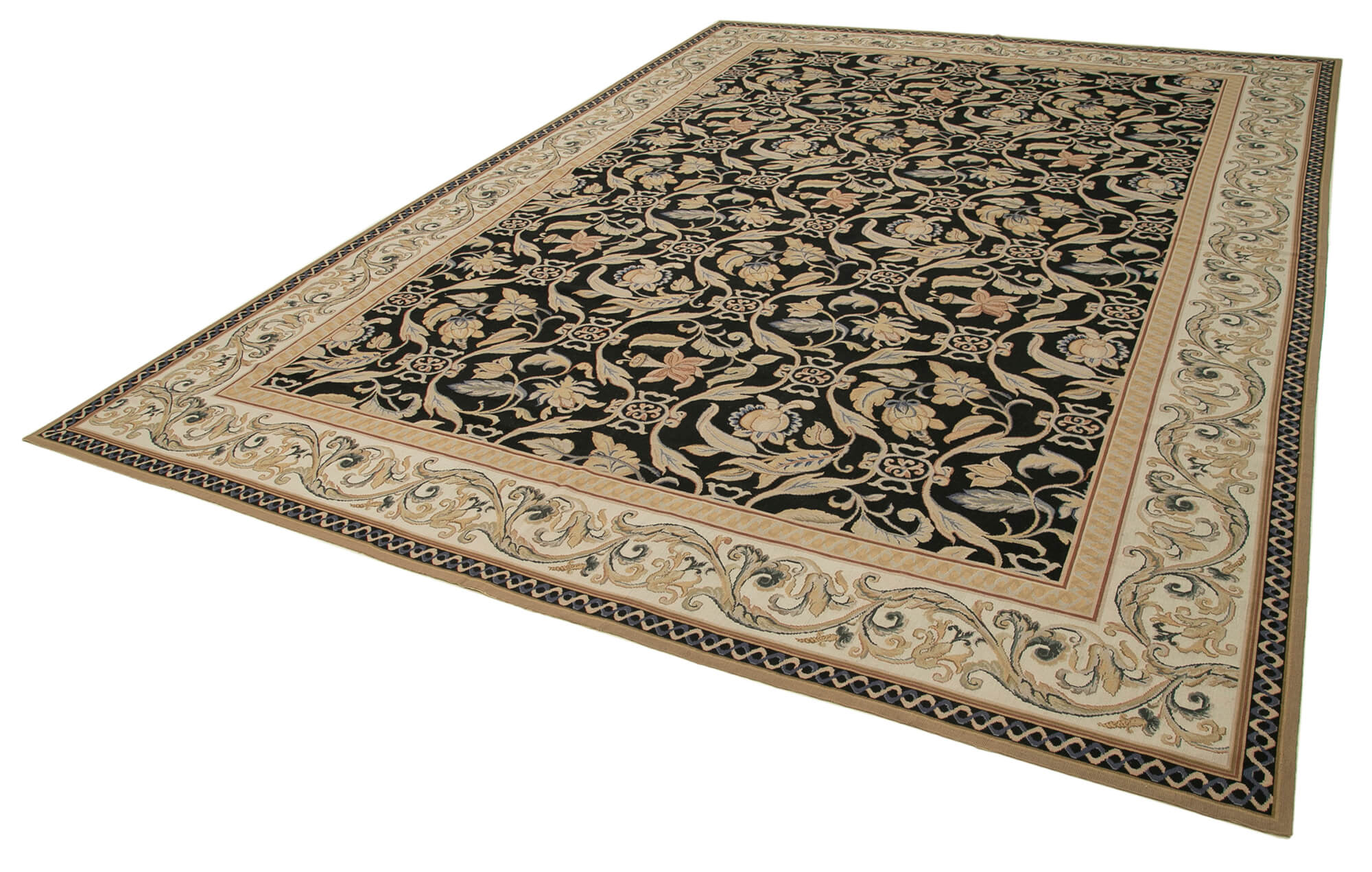 Handmade Wool Area Rug – Beige Floral Pattern Carpet | Durable Cotton Wool Blend