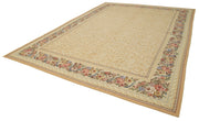 Handmade Wool Area Rug - Beige Floral Carpet, Turkish Wool, Durable Cotton Weave 10'4" x 14'7"