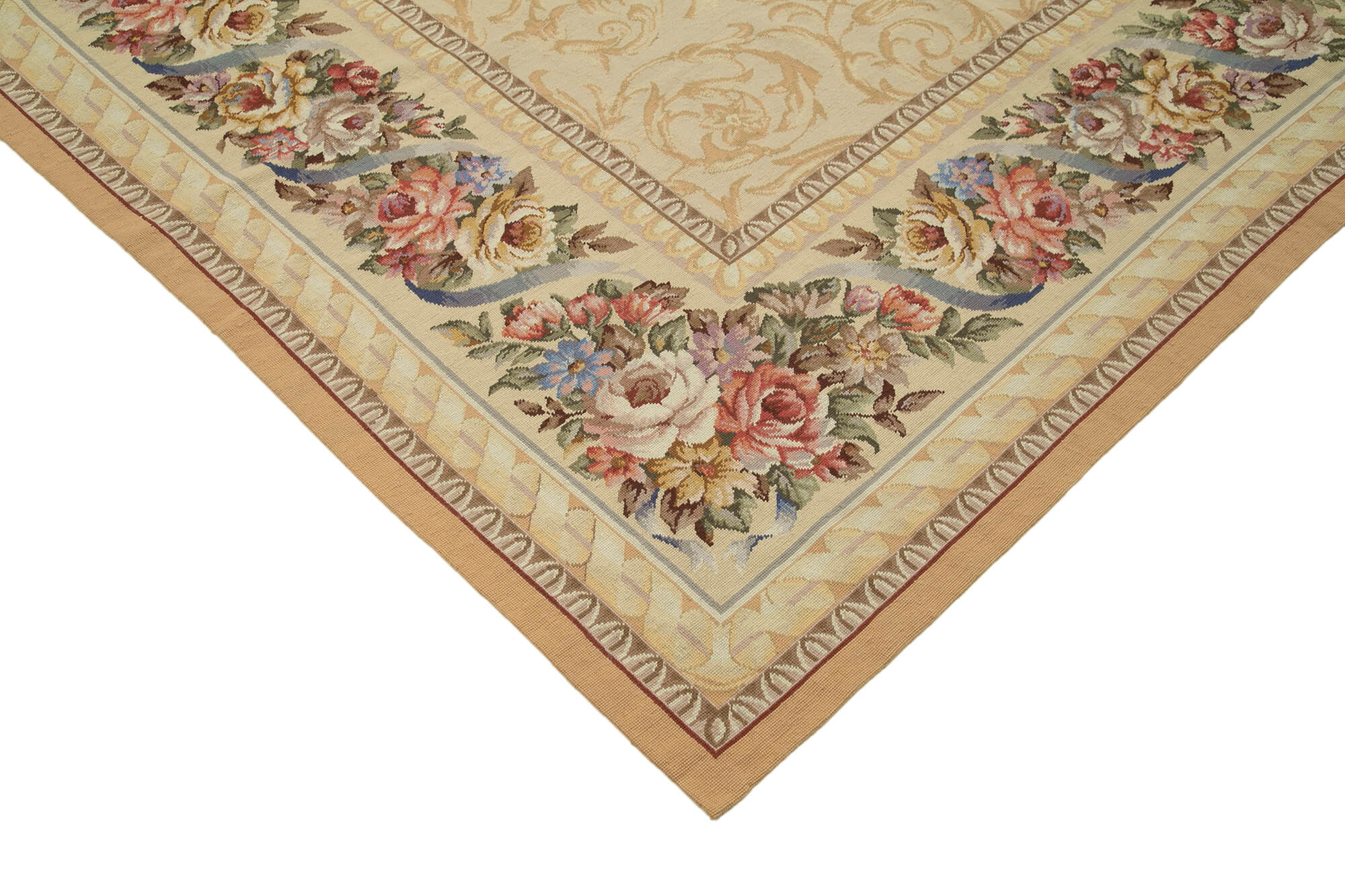Handmade Wool Area Rug - Beige Floral Carpet, Turkish Wool, Durable Cotton Weave 10'4" x 14'7"