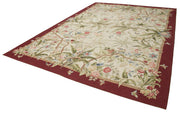 Handmade Wool Area Rug - Vintage Floral Carpet | Cotton Wool Rug 9'8''x13'11''