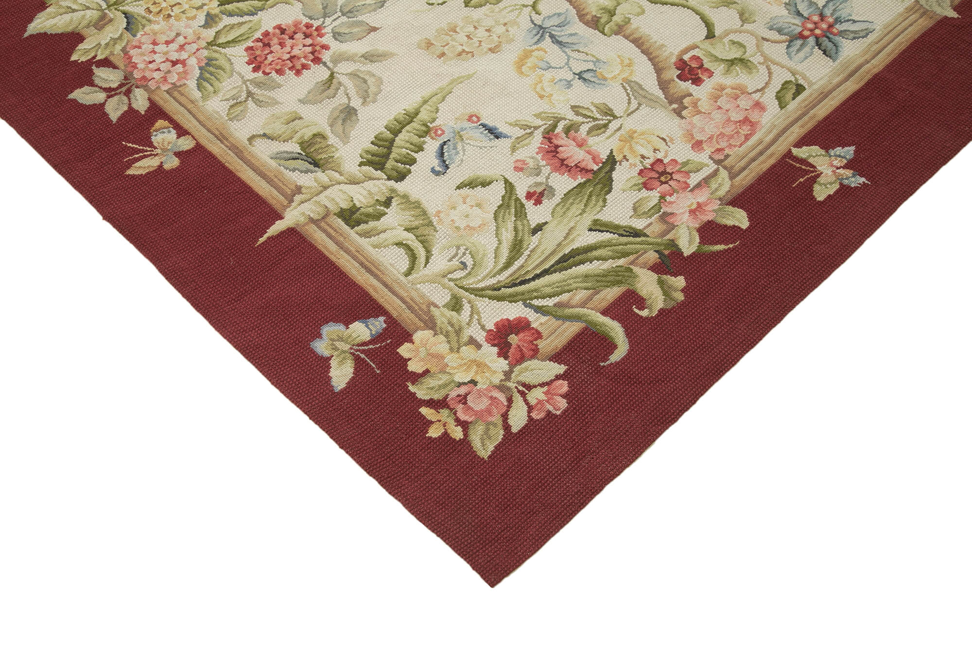 Handmade Wool Area Rug - Vintage Floral Carpet | Cotton Wool Rug 9'8''x13'11''