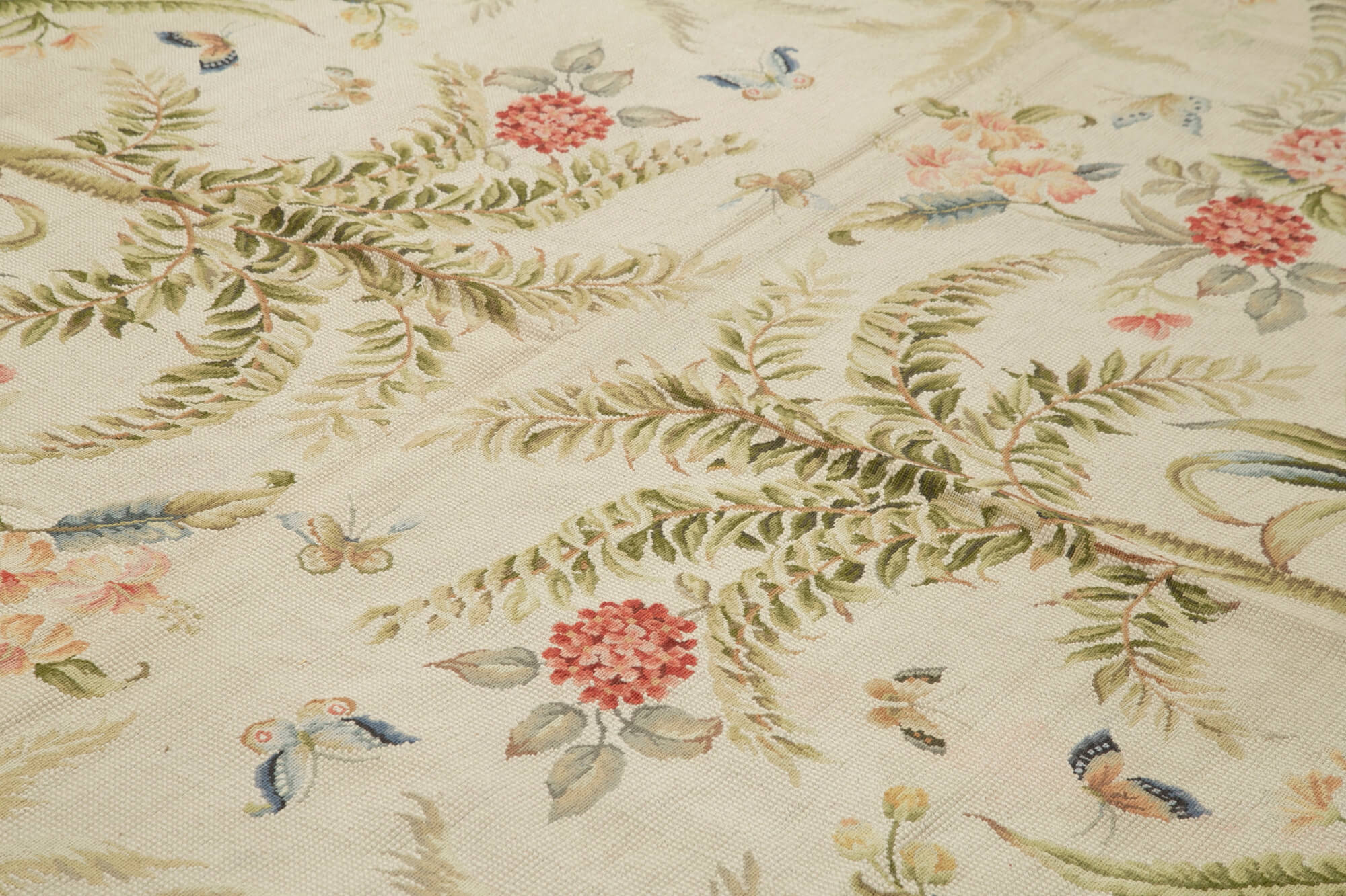 Handmade Wool Area Rug - Vintage Floral Carpet | Cotton Wool Rug 9'8''x13'11''