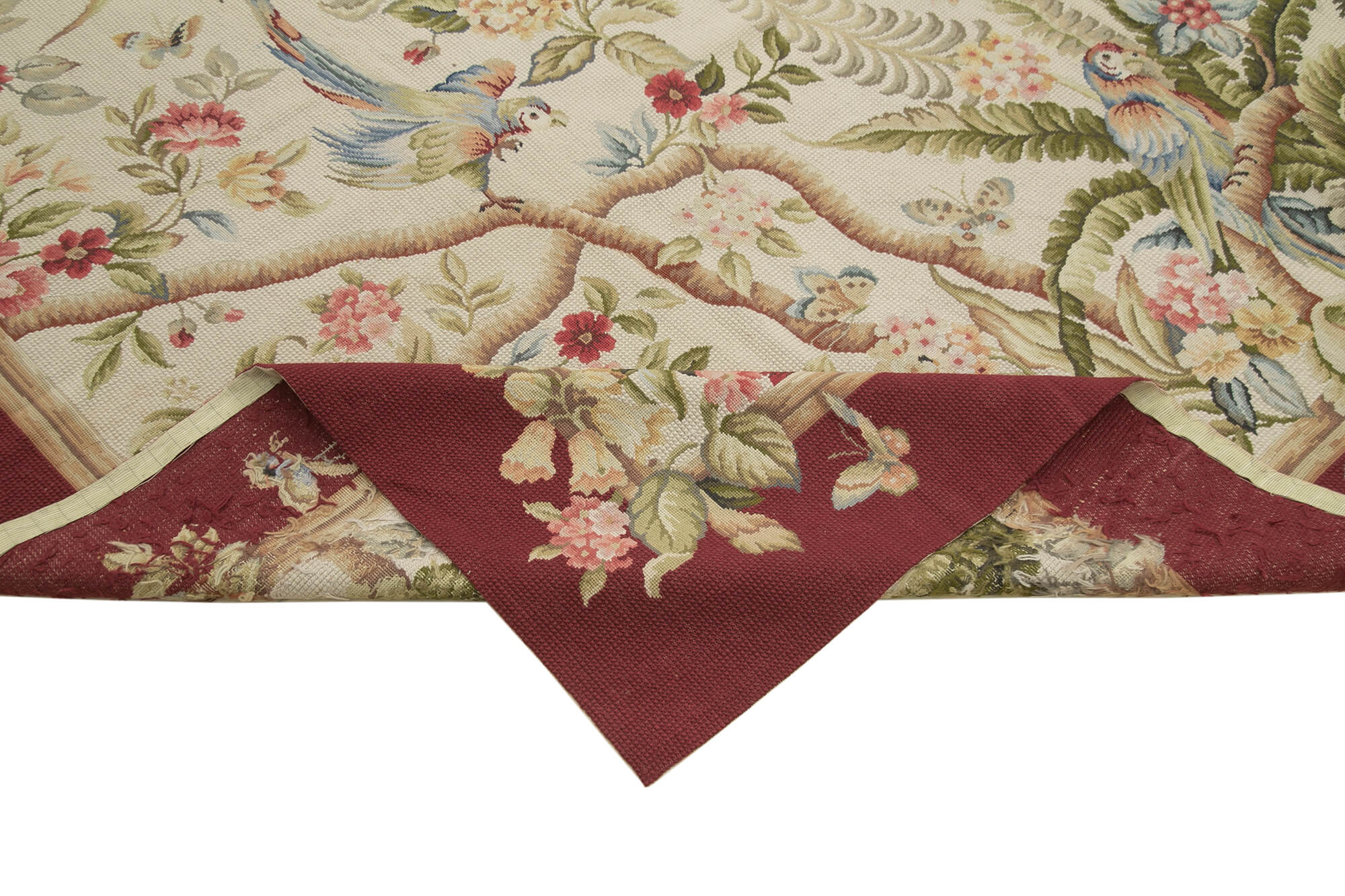 Handmade Wool Area Rug - Vintage Floral Carpet | Cotton Wool Rug 9'8''x13'11''
