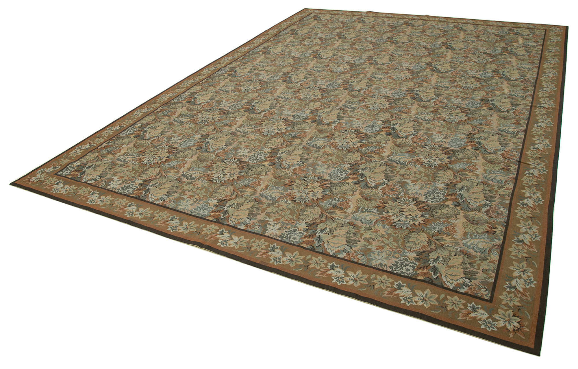 Handmade Area Rug - Beige Wool Rug Floral Design Carpet 9'5'' x 13'5'' by Agacan