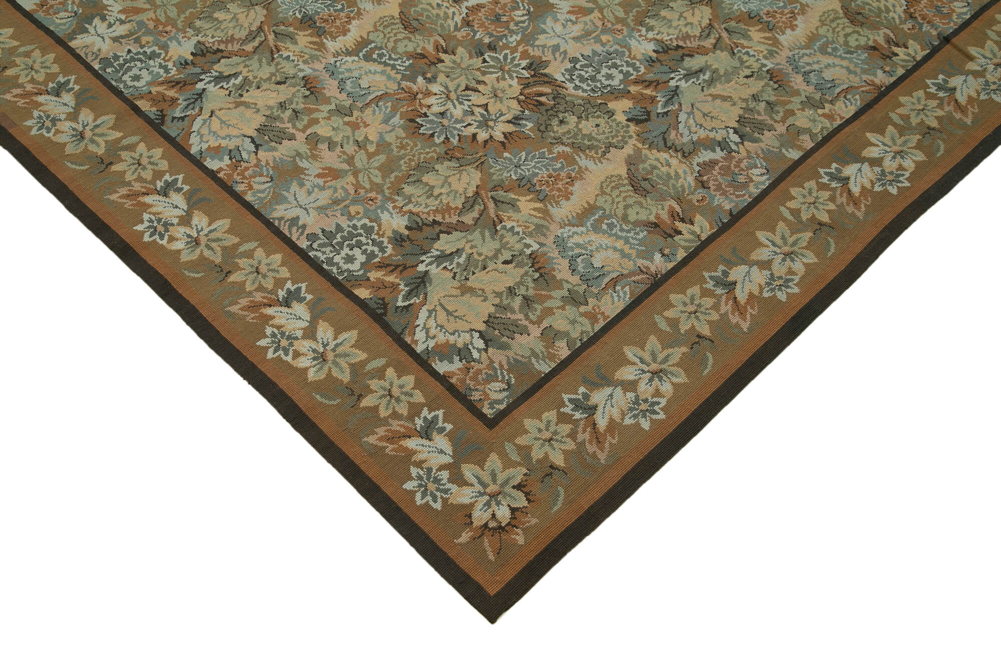 Handmade Area Rug - Beige Wool Rug Floral Design Carpet 9'5'' x 13'5'' by Agacan