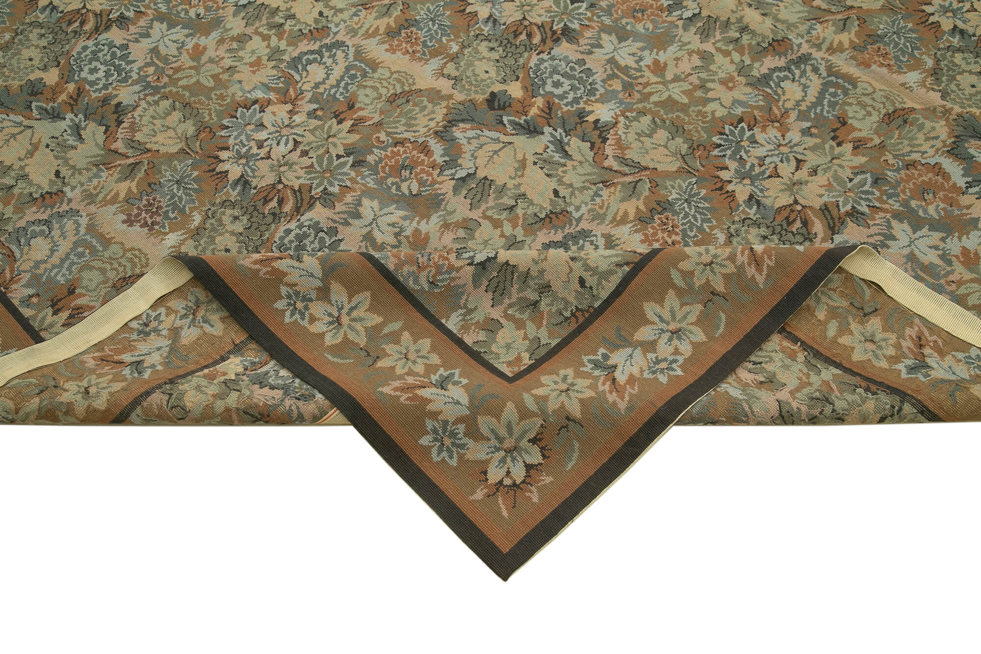 Handmade Area Rug - Beige Wool Rug Floral Design Carpet 9'5'' x 13'5'' by Agacan