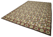 Handmade Wool Area Rug – Large 12x18 Vintage Handwoven Rug with Beige Floral Carpet