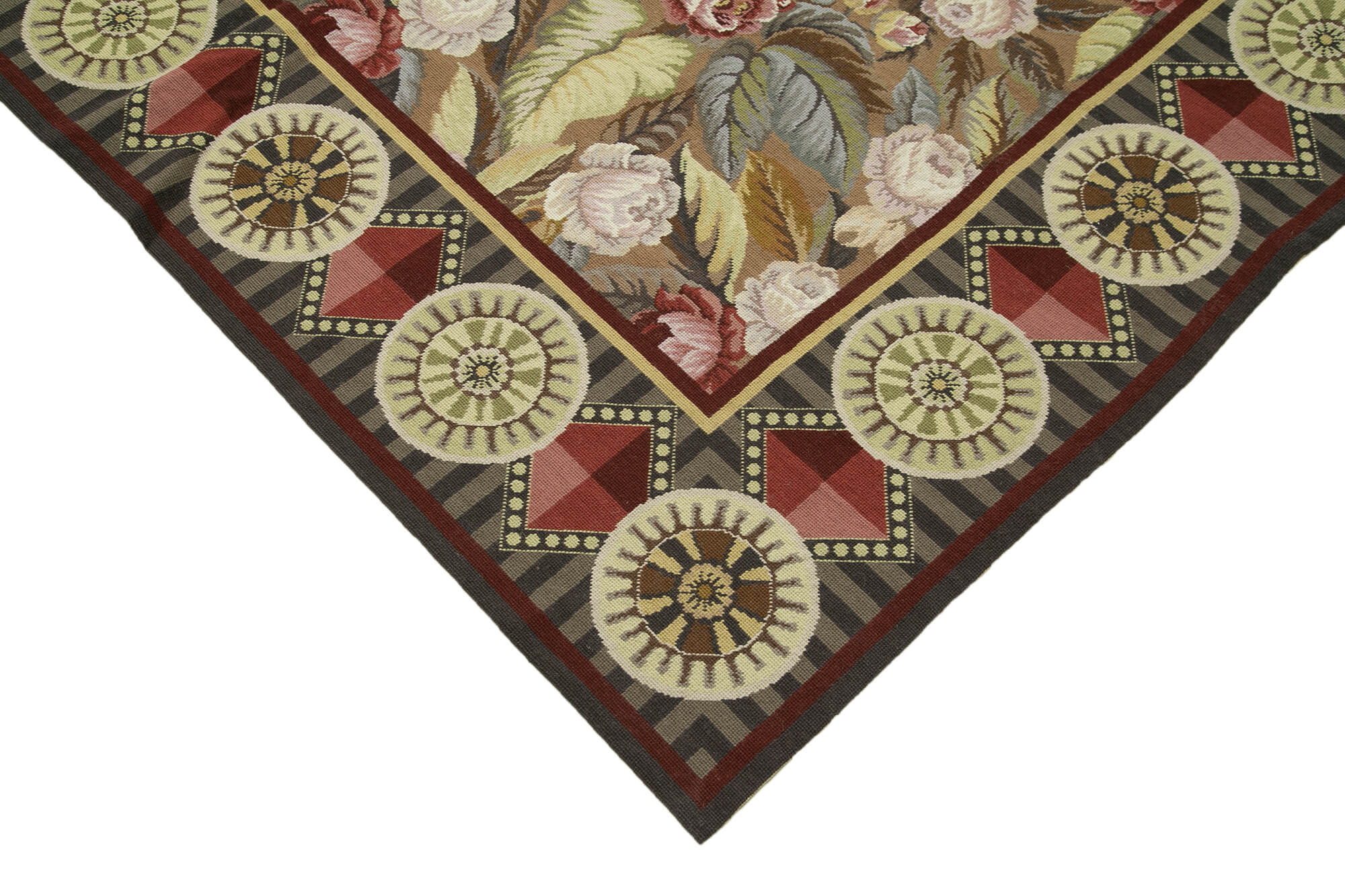 Handmade Wool Area Rug – Large 12x18 Vintage Handwoven Rug with Beige Floral Carpet