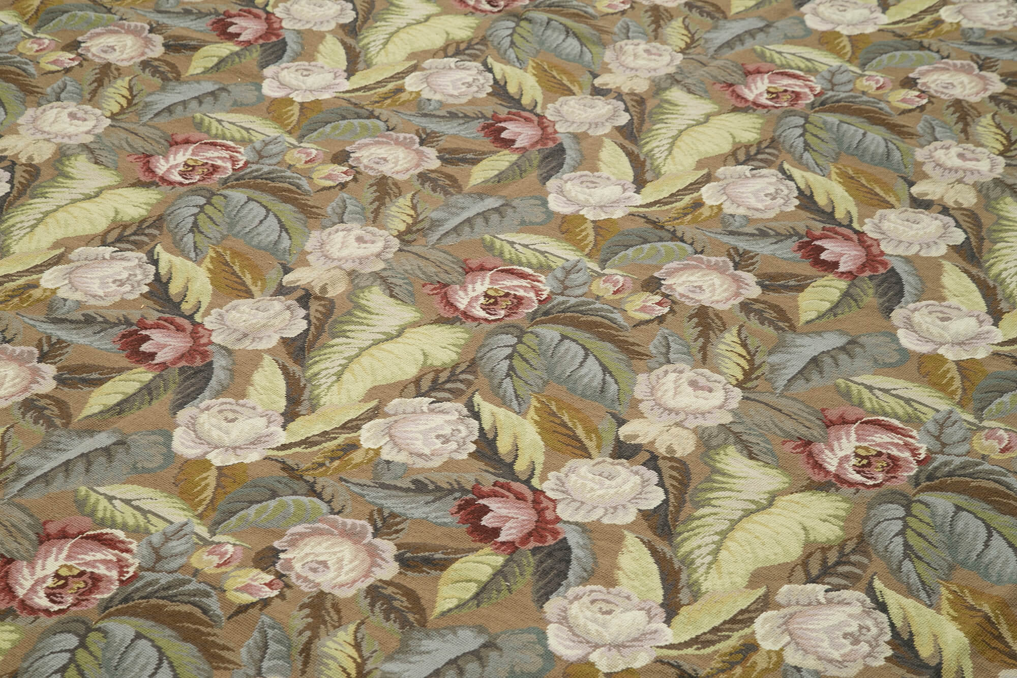Handmade Wool Area Rug – Large 12x18 Vintage Handwoven Rug with Beige Floral Carpet