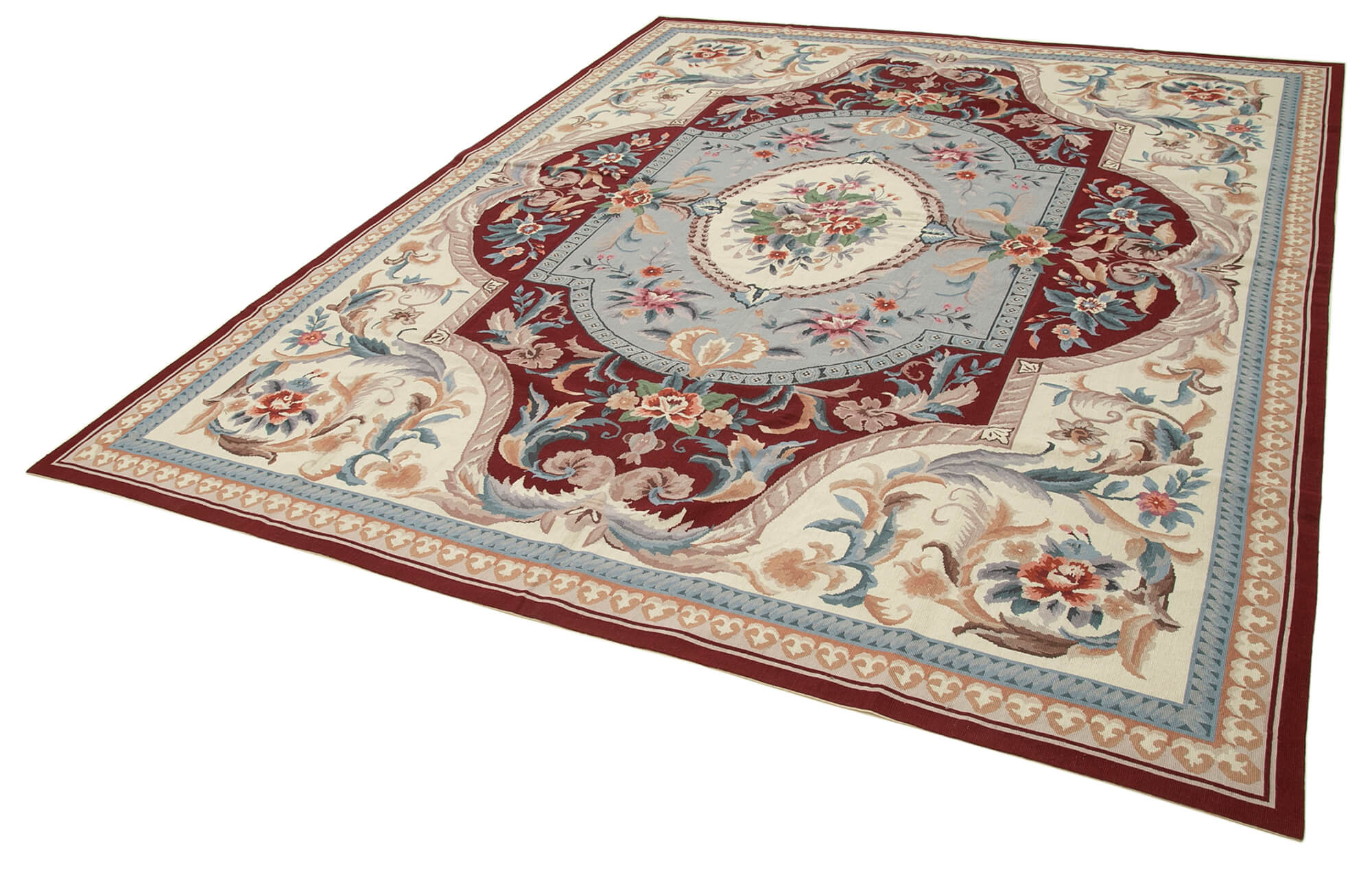 Handmade Floral Area Rug – Beige Floral Carpet | Vintage Wool Rug, Soft Wool Texture