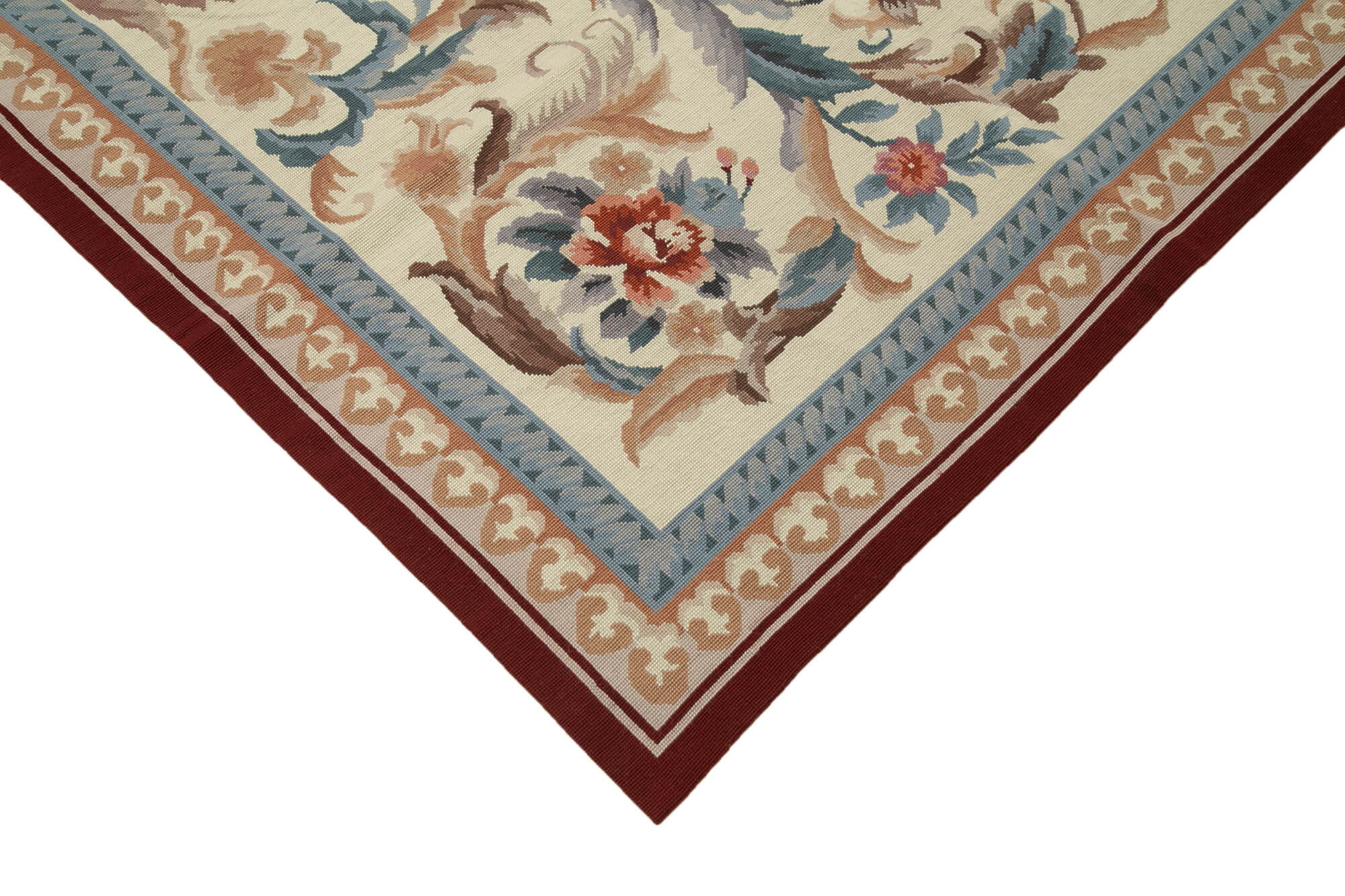 Handmade Floral Area Rug – Beige Floral Carpet | Vintage Wool Rug, Soft Wool Texture