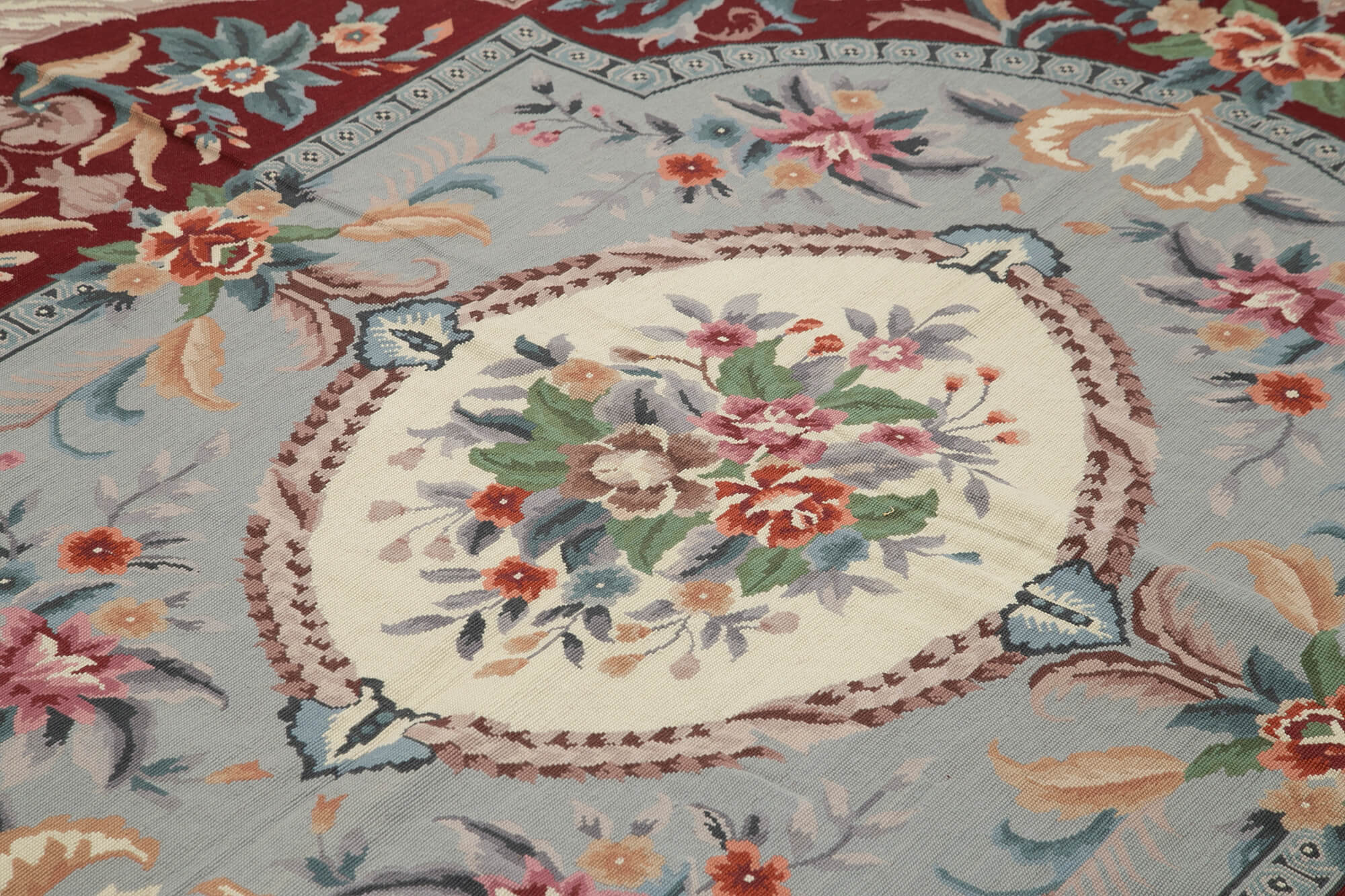 Handmade Floral Area Rug – Beige Floral Carpet | Vintage Wool Rug, Soft Wool Texture