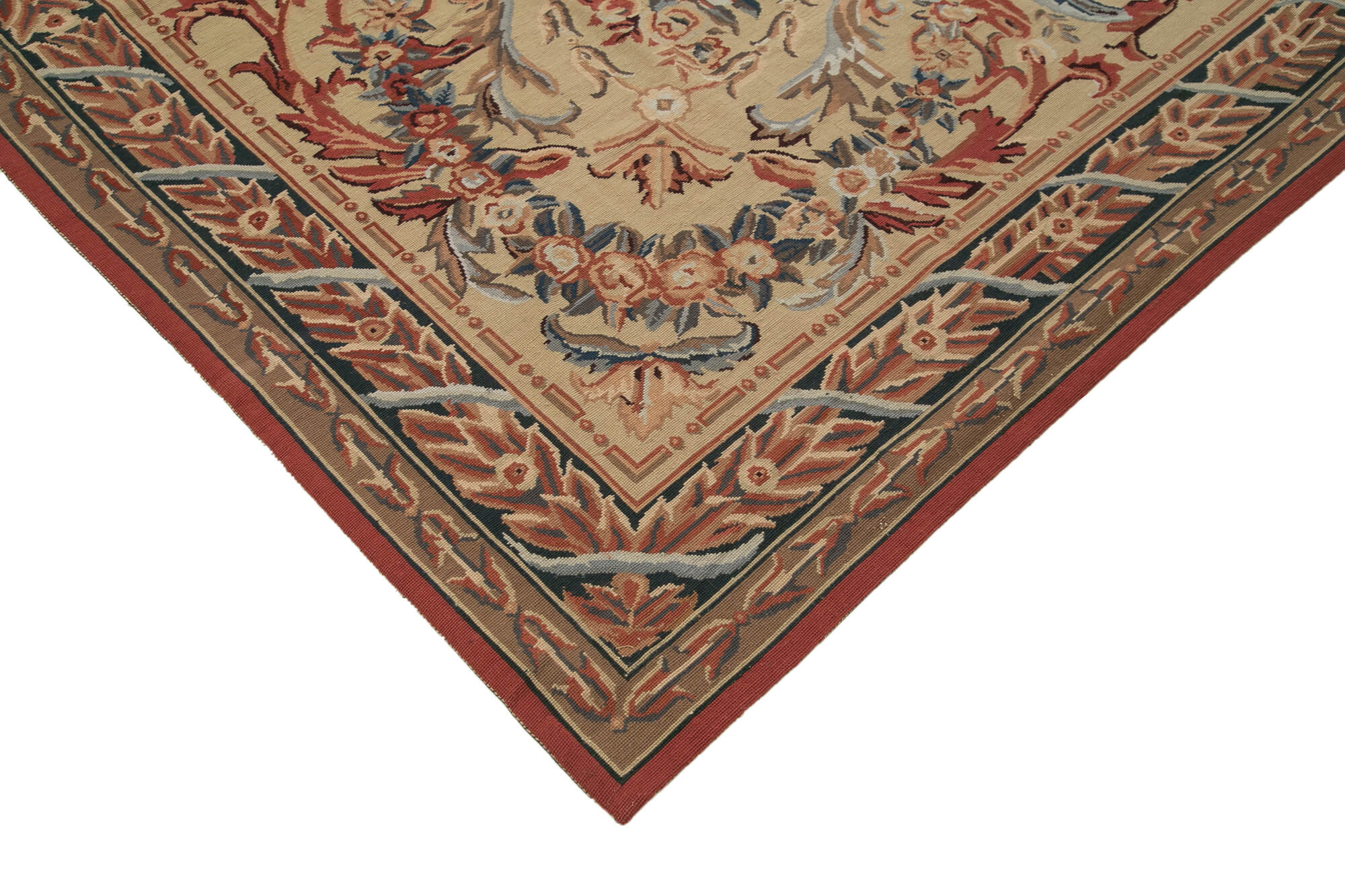 Handmade Area Rug – Vintage Wool Rug Floral Beige Cotton Wool Carpet 7'10''x10'