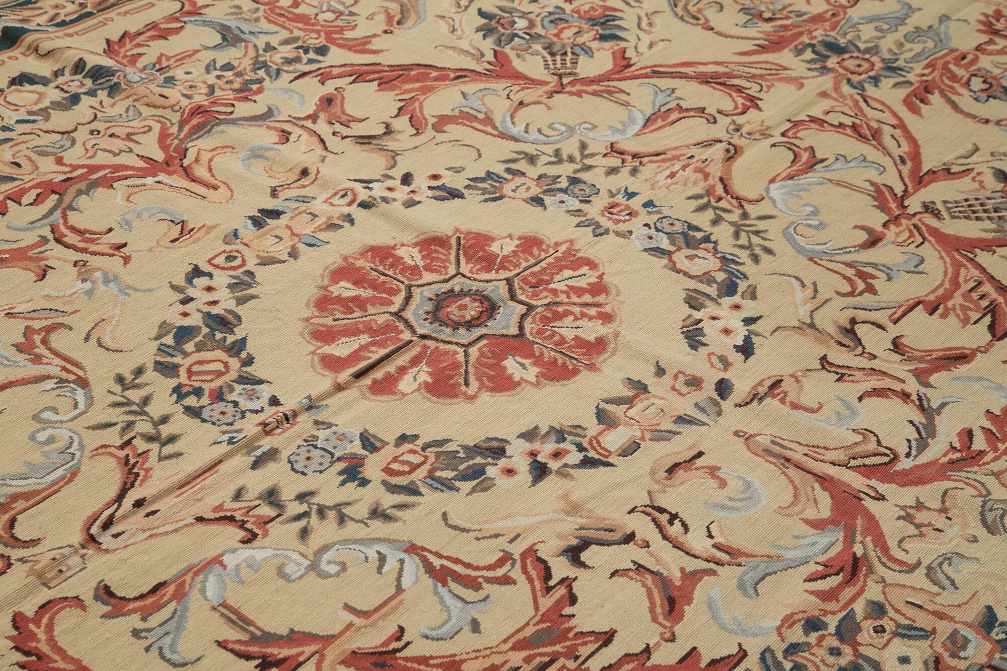 Handmade Area Rug – Vintage Wool Rug Floral Beige Cotton Wool Carpet 7'10''x10'