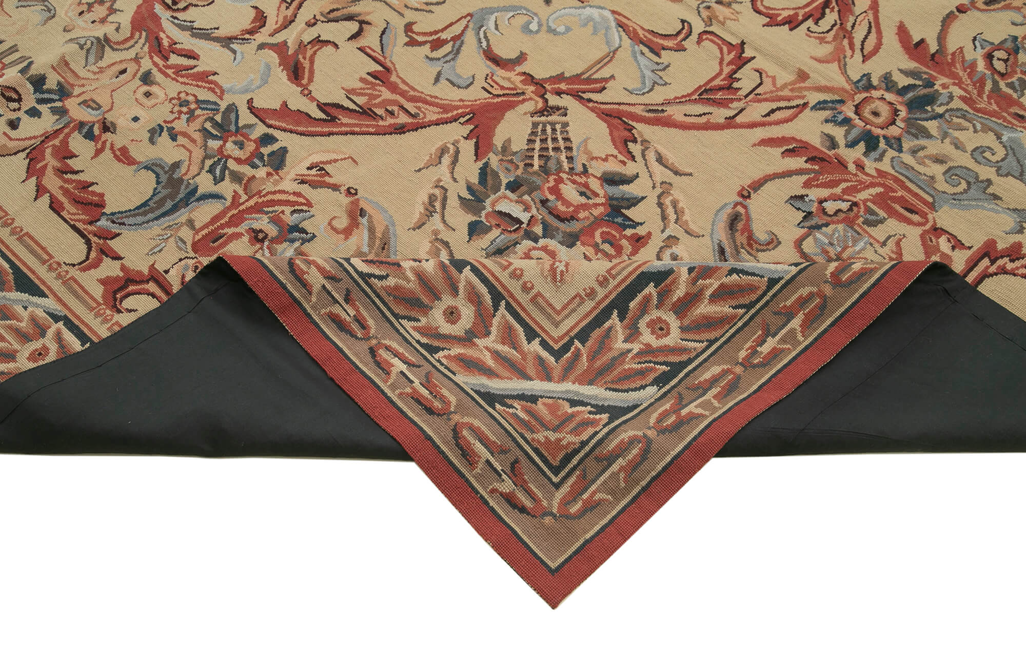 Handmade Area Rug – Vintage Wool Rug Floral Beige Cotton Wool Carpet 7'10''x10'