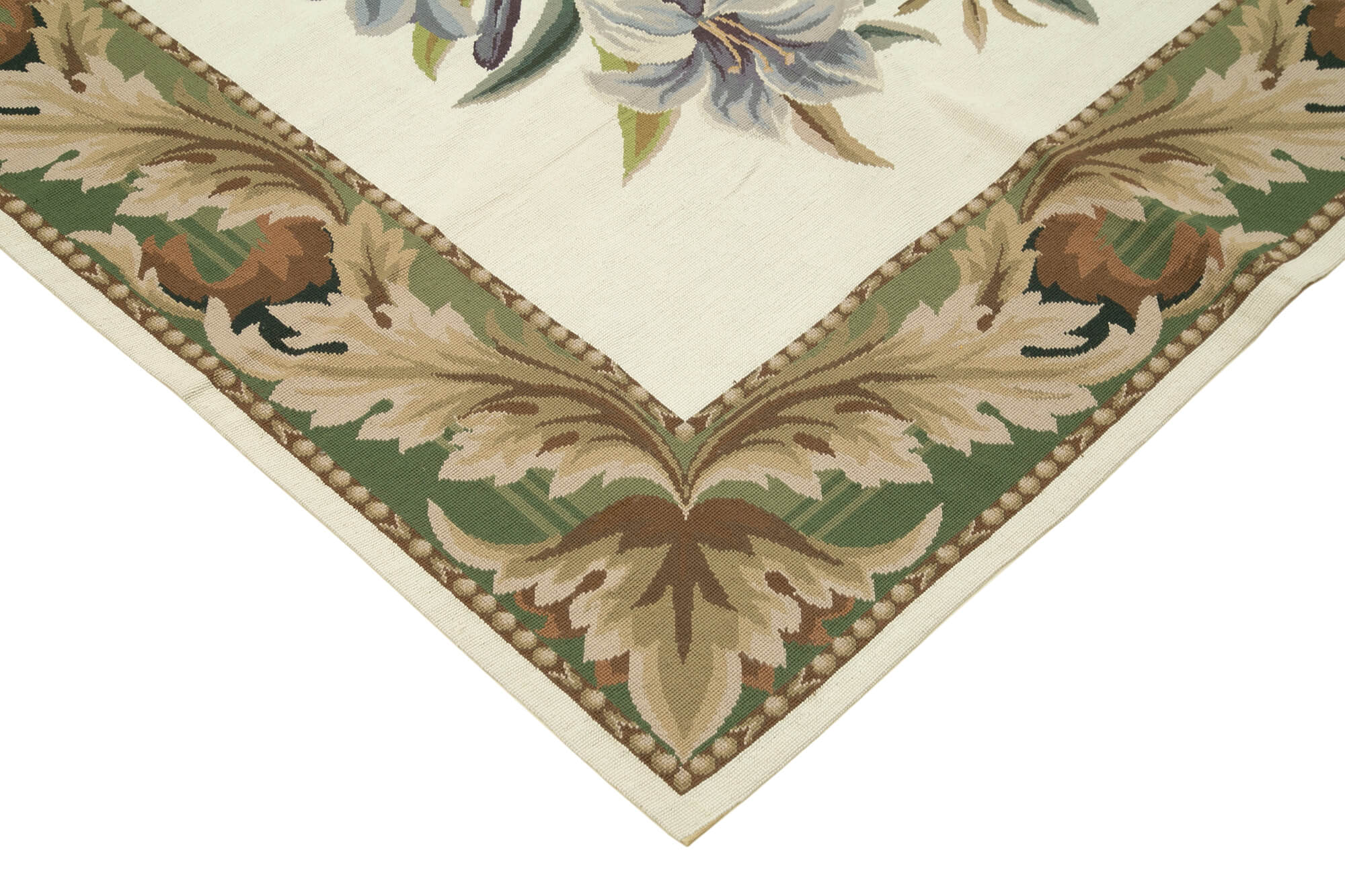 Handmade Wool Area Rug – Beige Needlepoint Floral Cotton Rug 7'11''x10'0''