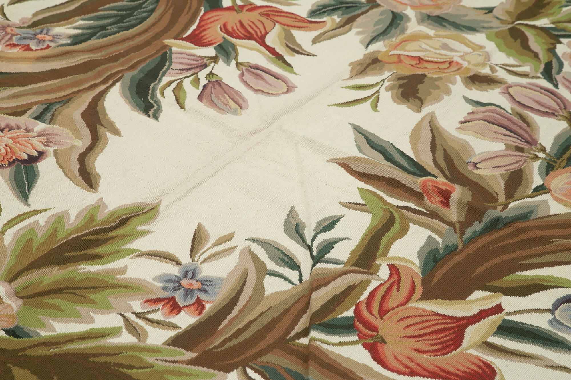 Handmade Wool Area Rug – Beige Needlepoint Floral Cotton Rug 7'11''x10'0''