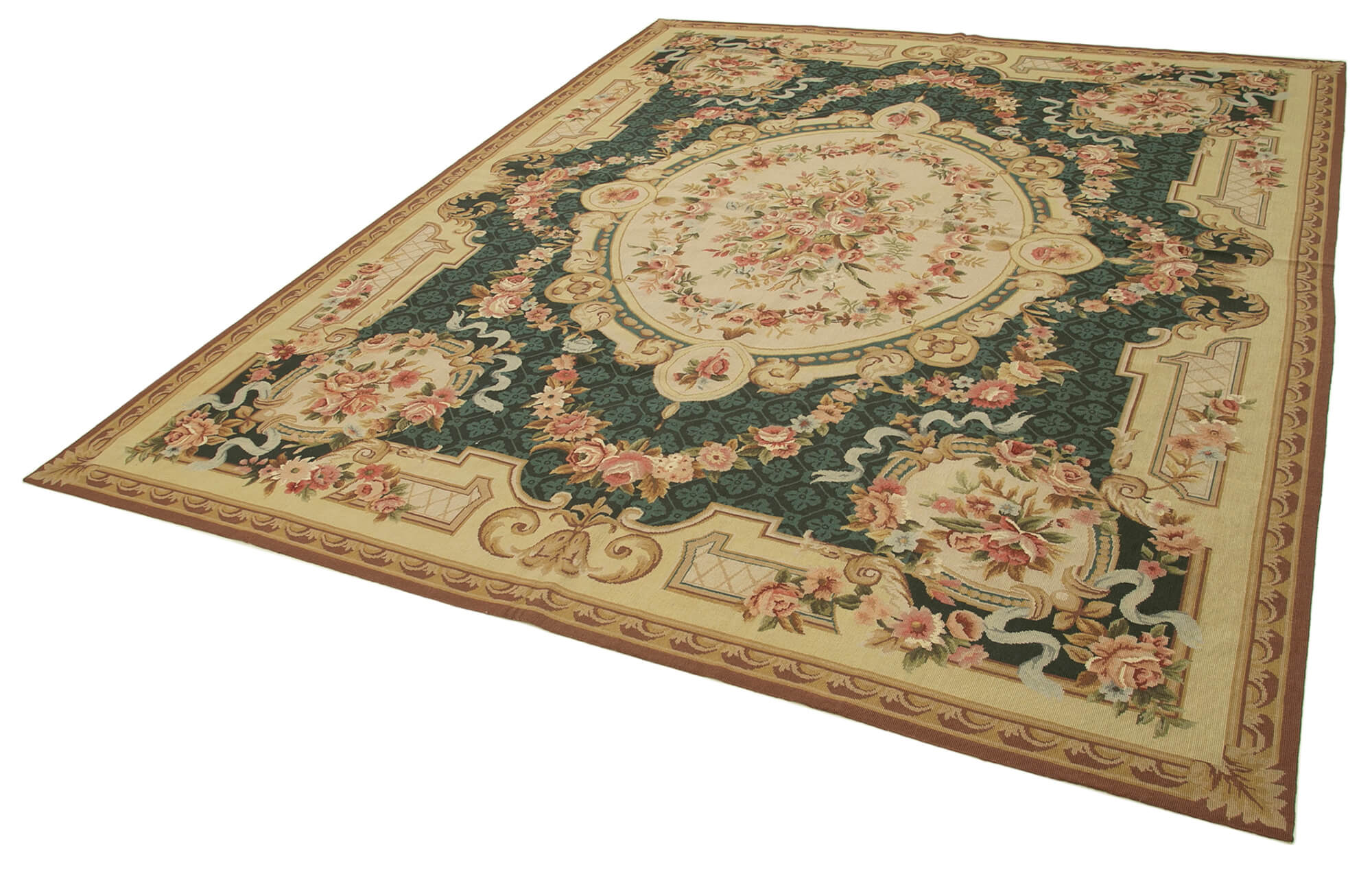 Handmade Floral Area Rug – Beige Floral Rug with Soft Wool Texture & Durable Cotton Weave 7'10''x9'11''