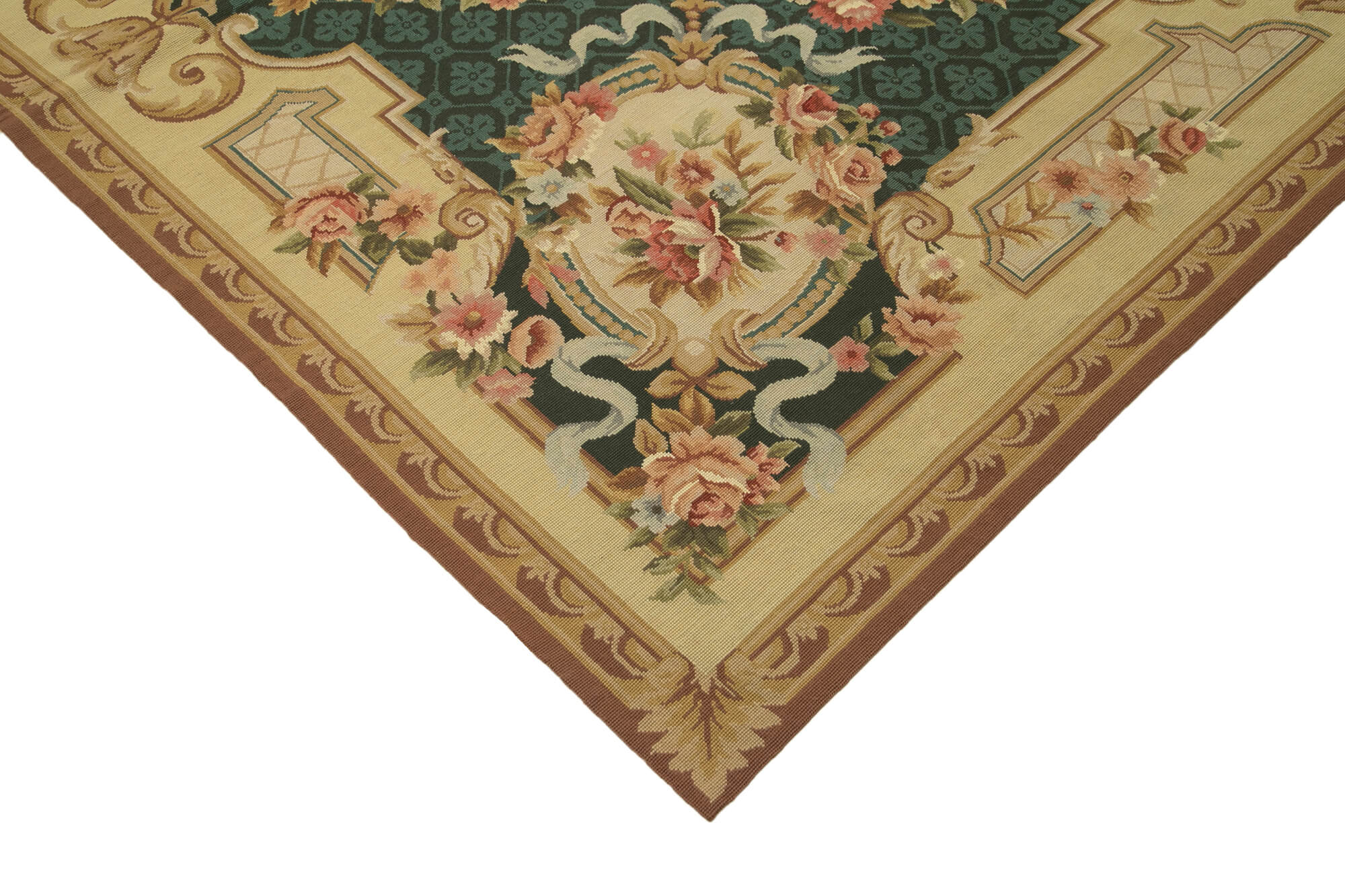 Handmade Floral Area Rug – Beige Floral Rug with Soft Wool Texture & Durable Cotton Weave 7'10''x9'11''