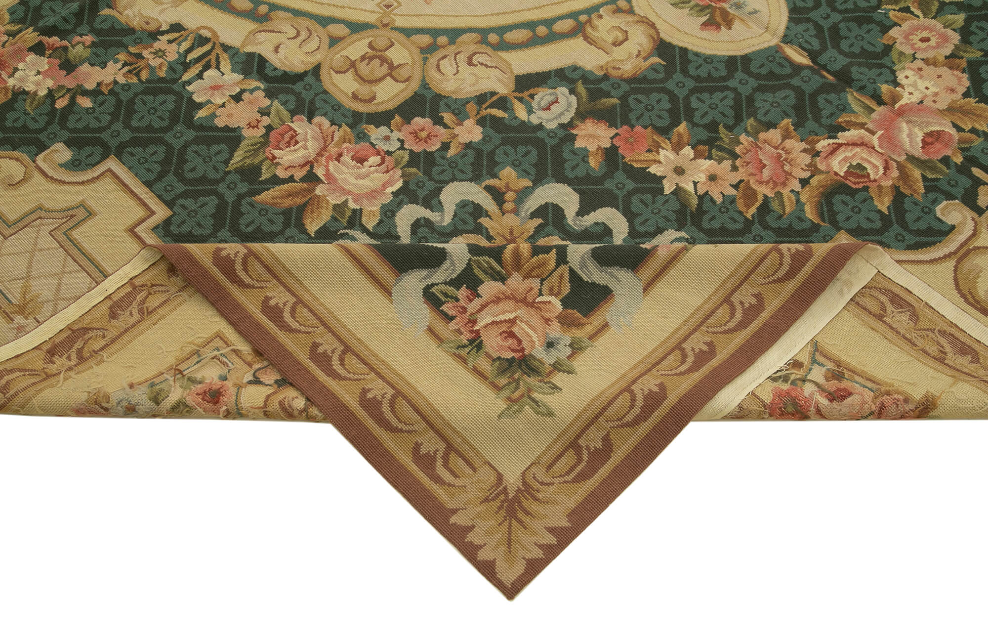 Handmade Floral Area Rug – Beige Floral Rug with Soft Wool Texture & Durable Cotton Weave 7'10''x9'11''