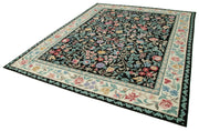 Handmade Floral Area Rug – Vintage Wool Carpet With Black Floral Pattern 7'9''x9'11''