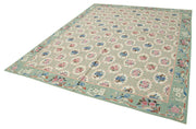 Handmade Wool Area Rug - Blue Floral Vintage Hand Woven Rug 7x10 Feet