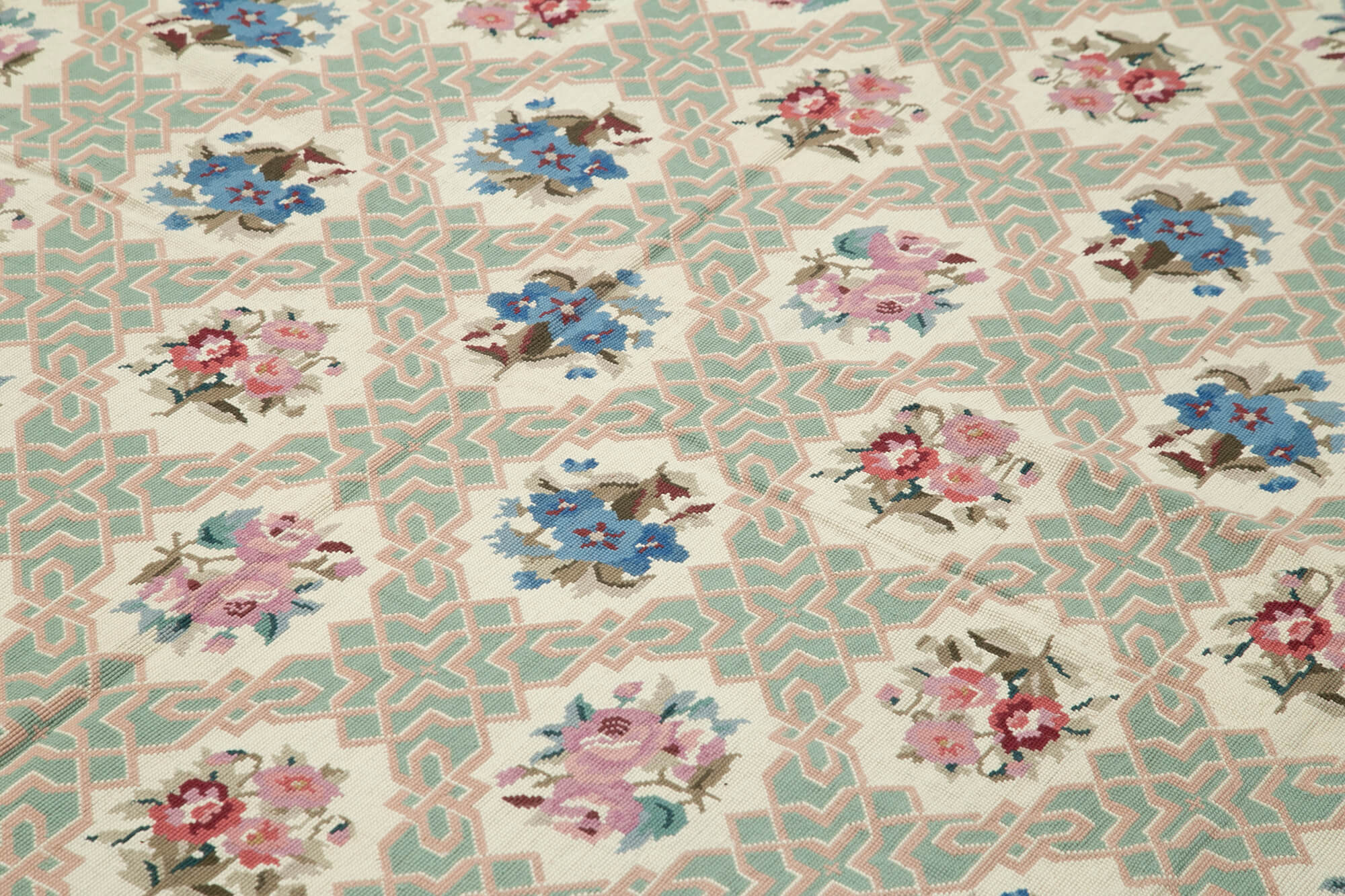 Handmade Wool Area Rug - Blue Floral Vintage Hand Woven Rug 7x10 Feet