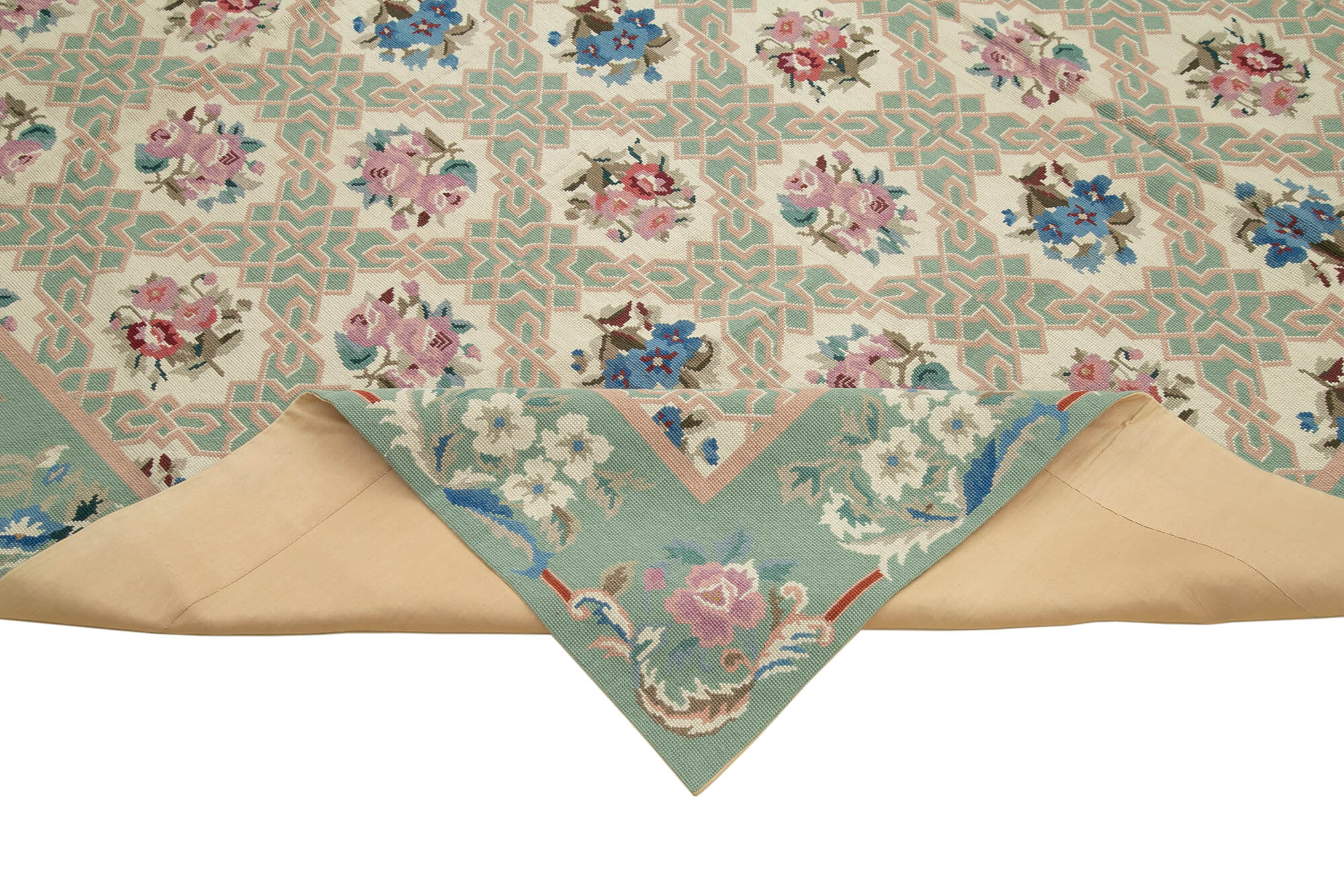 Handmade Wool Area Rug - Blue Floral Vintage Hand Woven Rug 7x10 Feet