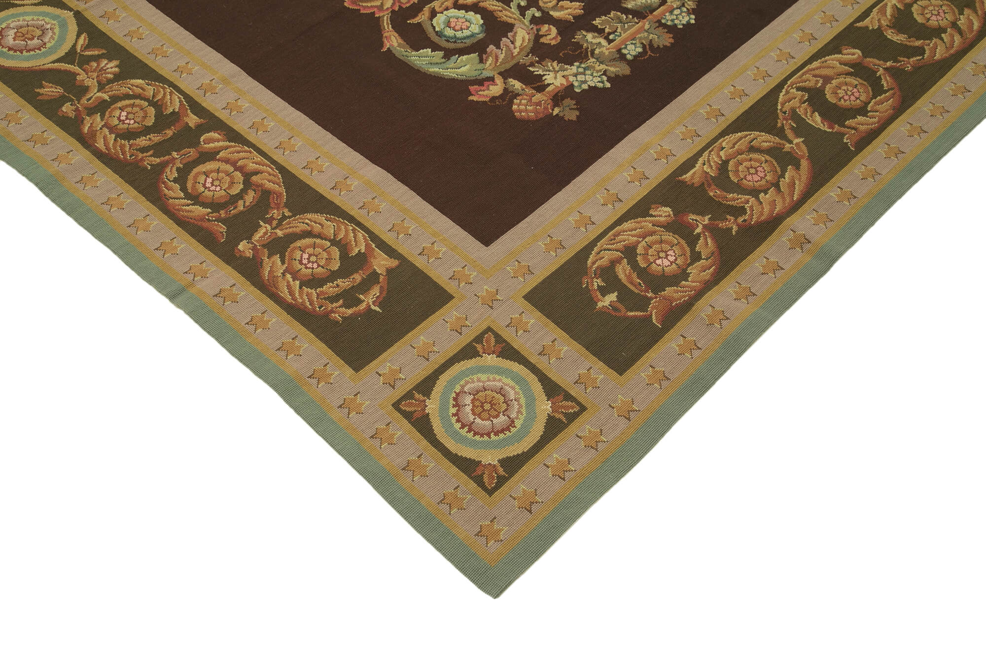 Handmade Area Rug - Vintage Wool Rug Cotton Wool Carpet 8'x10' Beige Floral Design