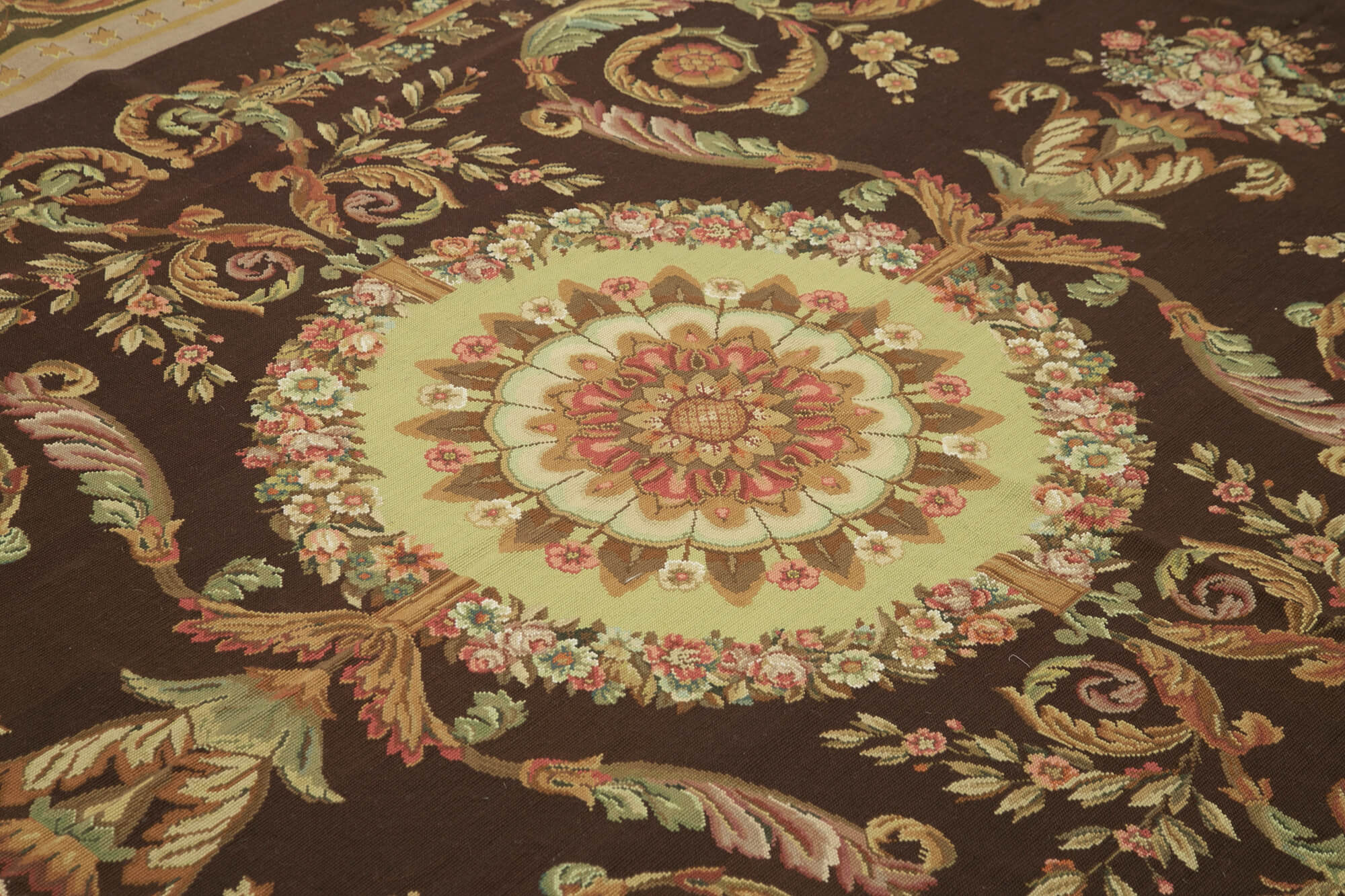 Handmade Area Rug - Vintage Wool Rug Cotton Wool Carpet 8'x10' Beige Floral Design