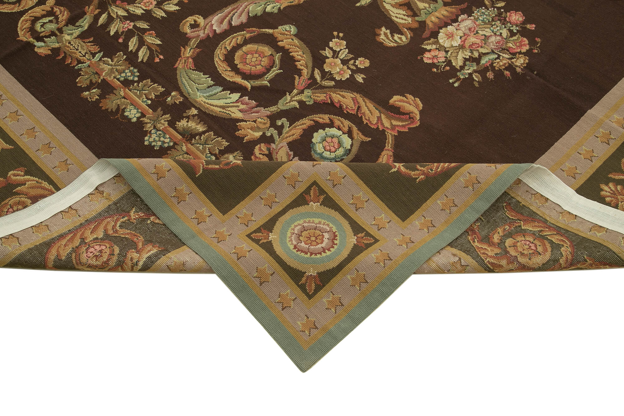 Handmade Area Rug - Vintage Wool Rug Cotton Wool Carpet 8'x10' Beige Floral Design