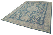 Handmade Floral Area Rug – Vintage Wool Rug with Purple Floral Pattern, 7'9''x10'8''