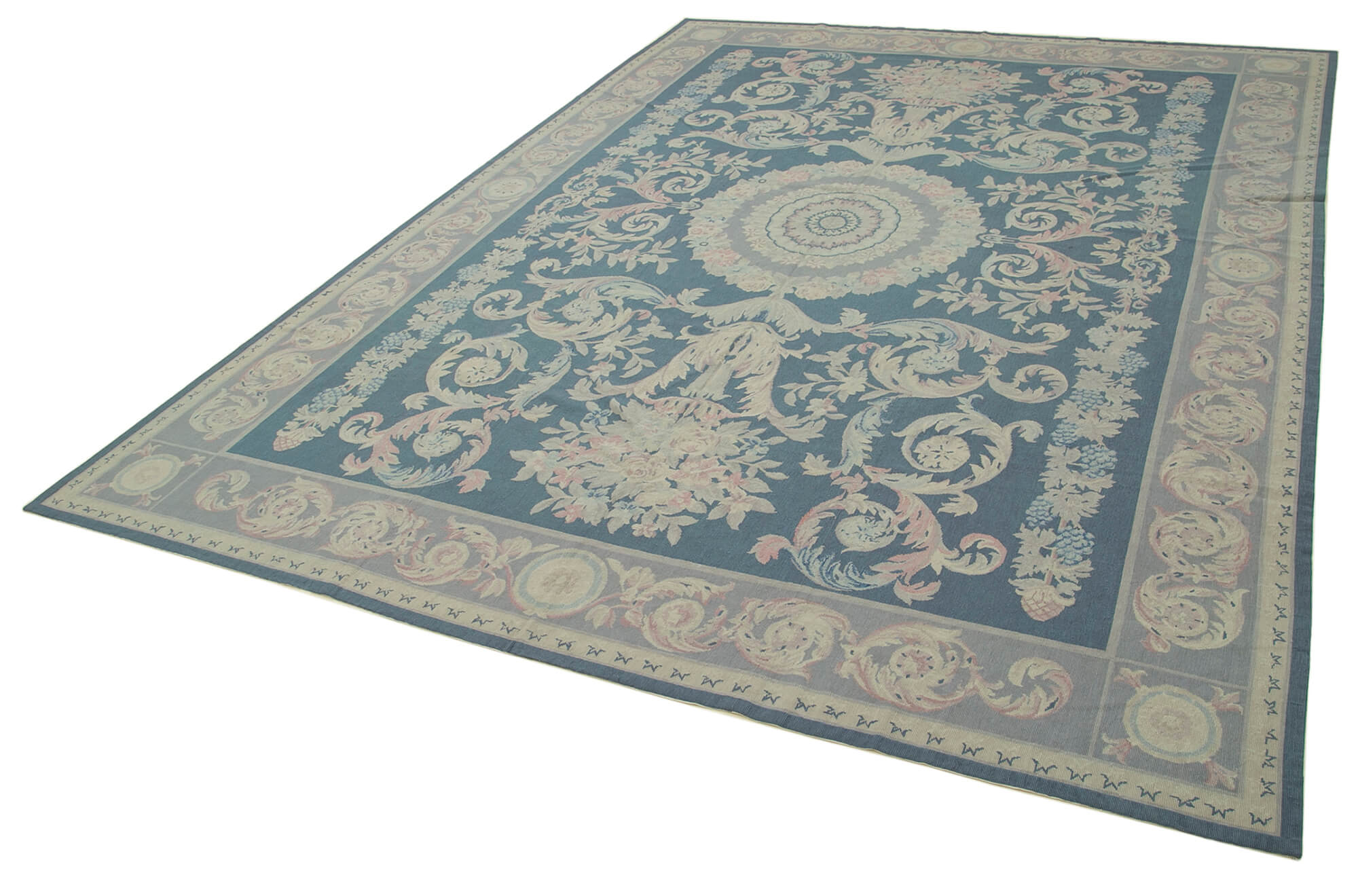 Handmade Floral Area Rug – Vintage Wool Rug with Purple Floral Pattern, 7'9''x10'8''