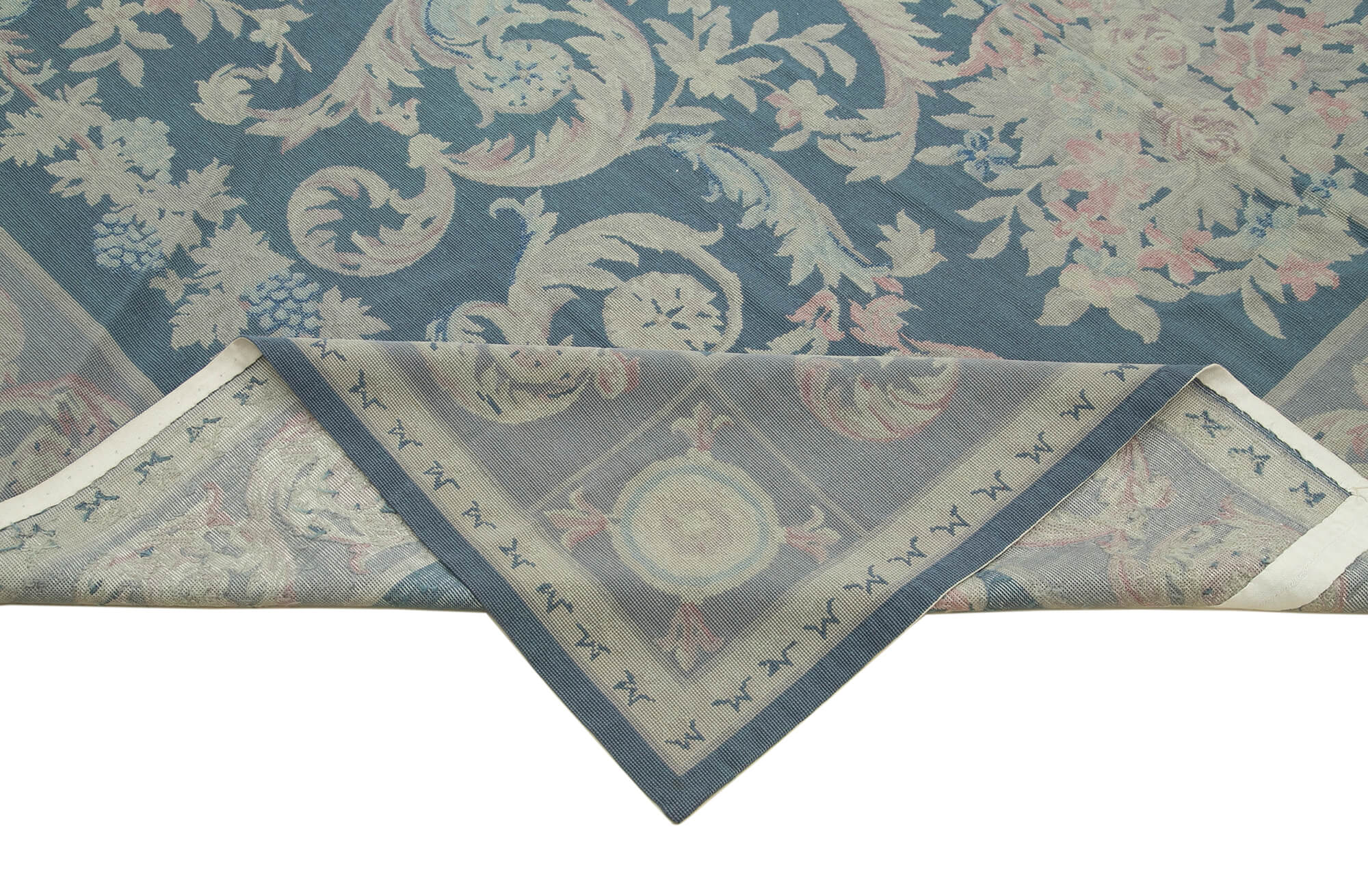 Handmade Floral Area Rug – Vintage Wool Rug with Purple Floral Pattern, 7'9''x10'8''