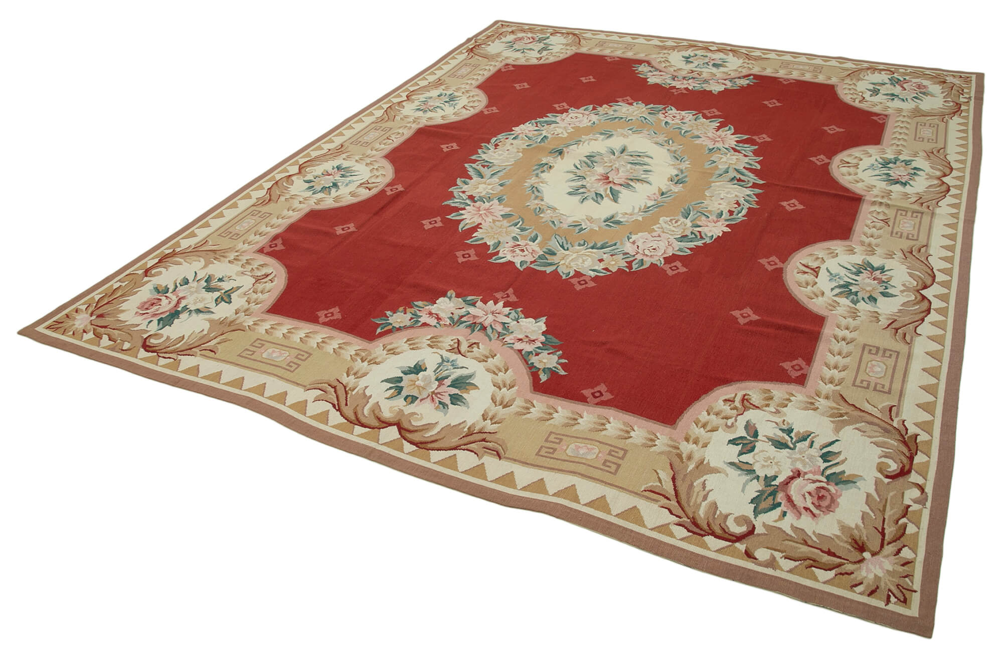 Handmade Area Rug – Vintage Wool Rug Cotton Wool Carpet 8'x10' Floral Beige Design