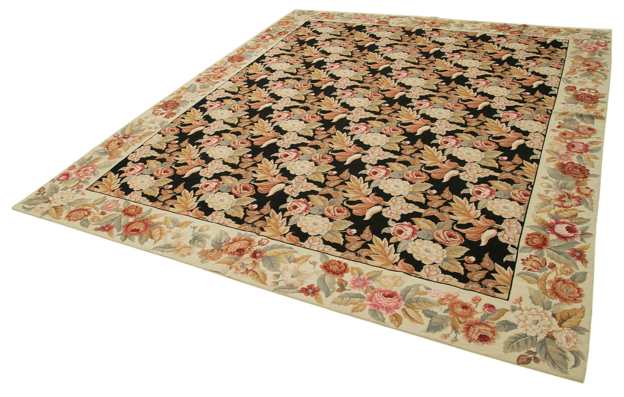 Handmade Area Rug - Vintage Wool Rug Floral Beige Cotton Wool Carpet 8'x10'
