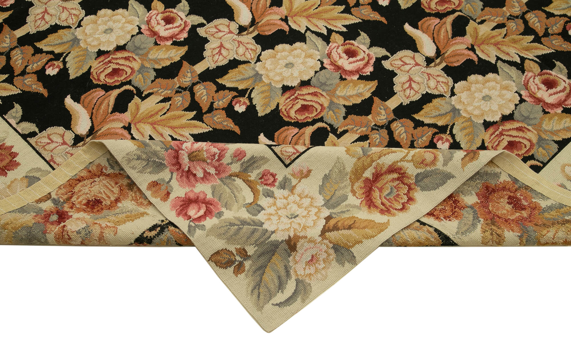 Handmade Area Rug - Vintage Wool Rug Floral Beige Cotton Wool Carpet 8'x10'