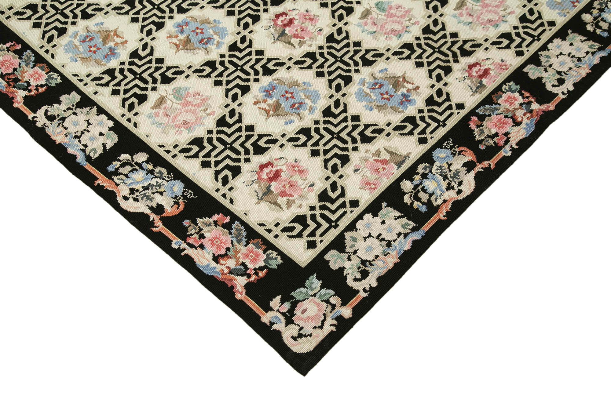 Handmade Floral Area Rug – Beige Cotton Wool Carpet | Turkish Hand Knotted Vintage Wool Rug