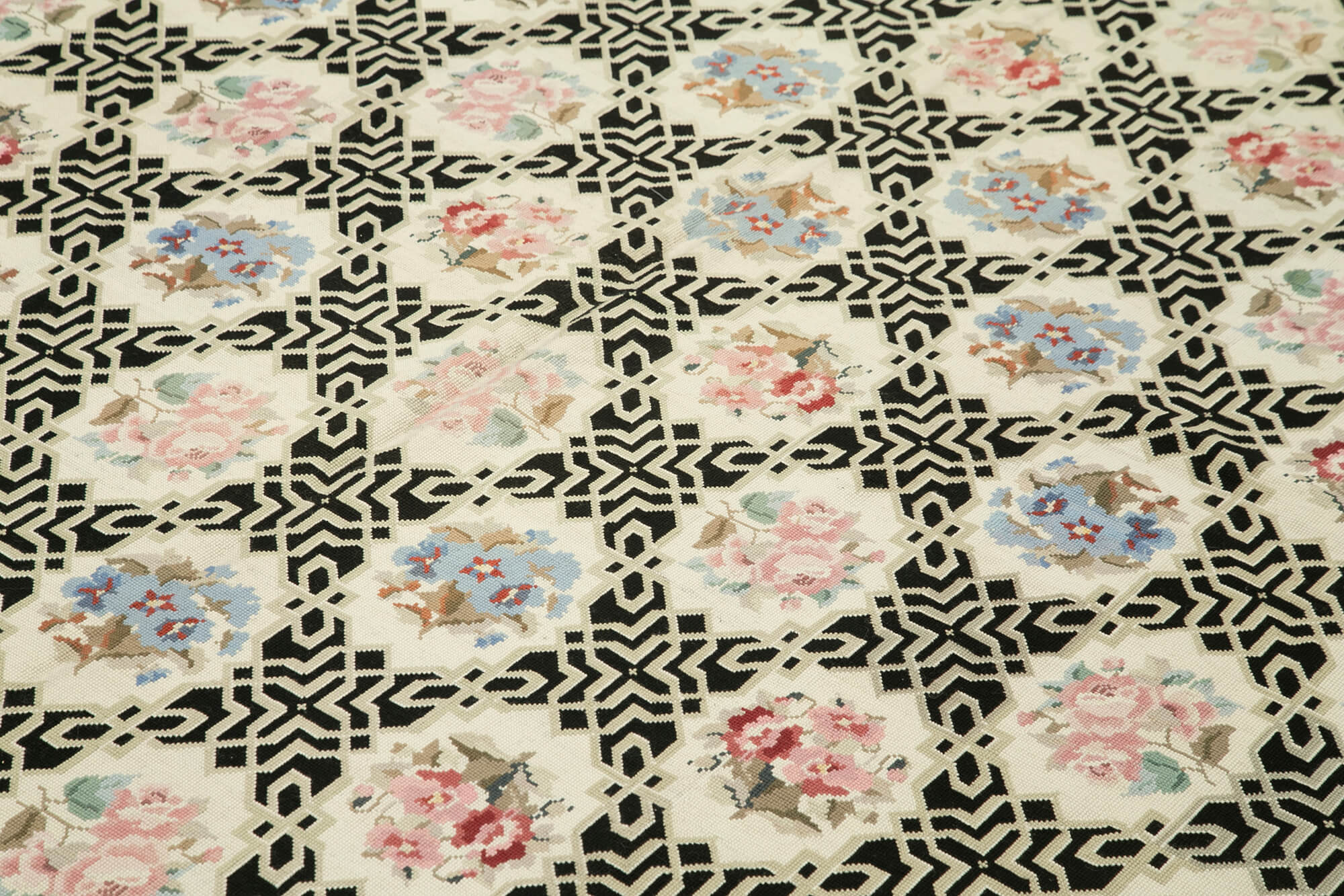 Handmade Floral Area Rug – Beige Cotton Wool Carpet | Turkish Hand Knotted Vintage Wool Rug