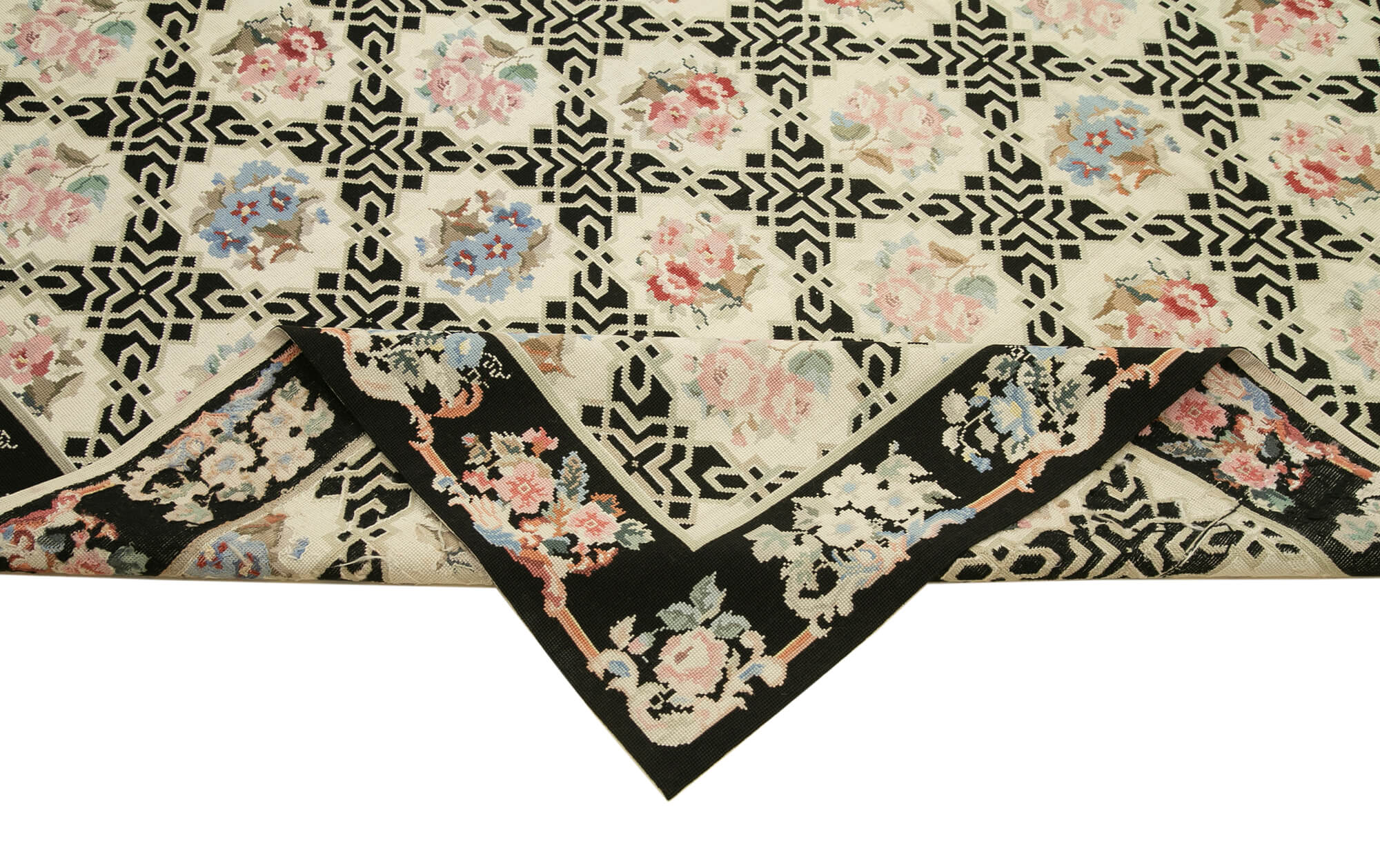 Handmade Floral Area Rug – Beige Cotton Wool Carpet | Turkish Hand Knotted Vintage Wool Rug