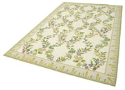 Handmade Area Rug - Beige Wool Carpet with Floral Cotton Rug Design 6'0''x9'1''