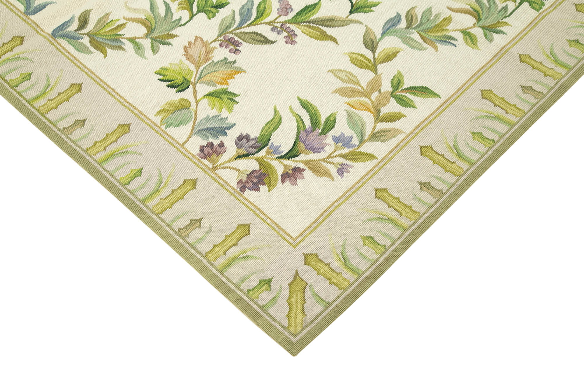 Handmade Area Rug - Beige Wool Carpet with Floral Cotton Rug Design 6'0''x9'1''